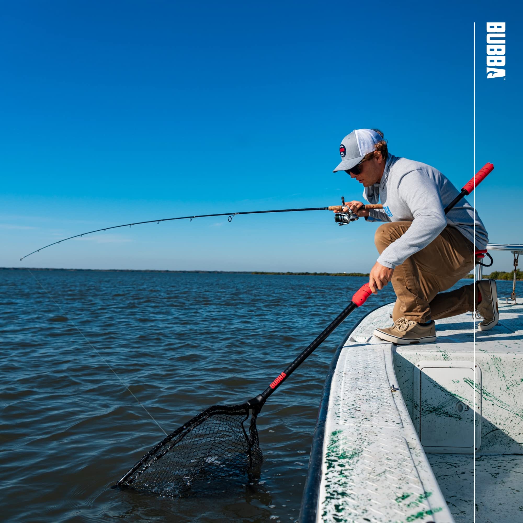 BUBBA Extendable Fishing Net with Corrosion-Resistant Frame, Non-Slip Handle & Carbon Fiber Pole - Perfect for Freshwater, Saltwater, Boat Fishing & Outdoor Adventures