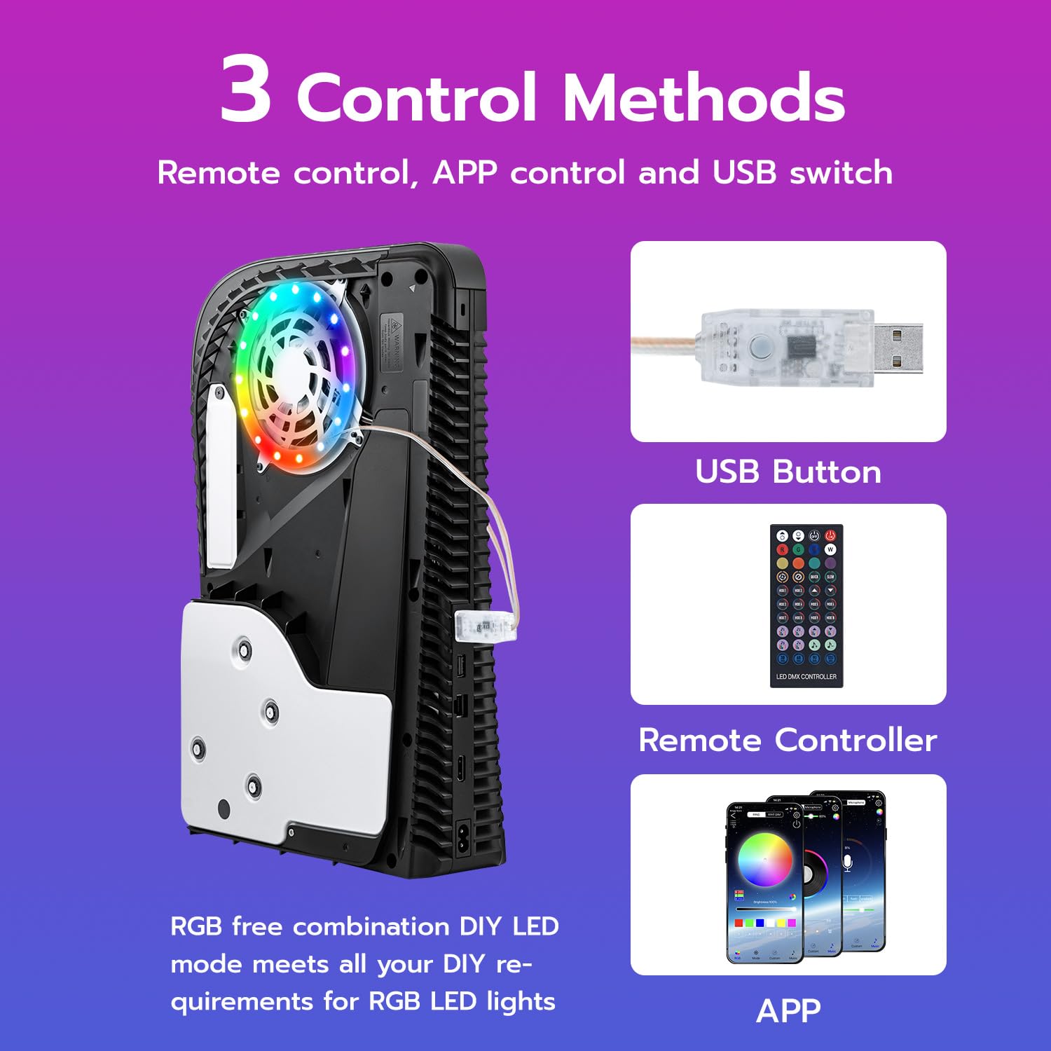 McBazel PS5 RGB LED Strip Light Kit - Remote Controlled Gaming Light for PS5, PS5 Slim & PS5 Pro (Digital/Disc Edition) - Enhance Your PlayStation 5 Setup with Customizable Ambient Lighting for Gaming Rooms & Entertainment Centers