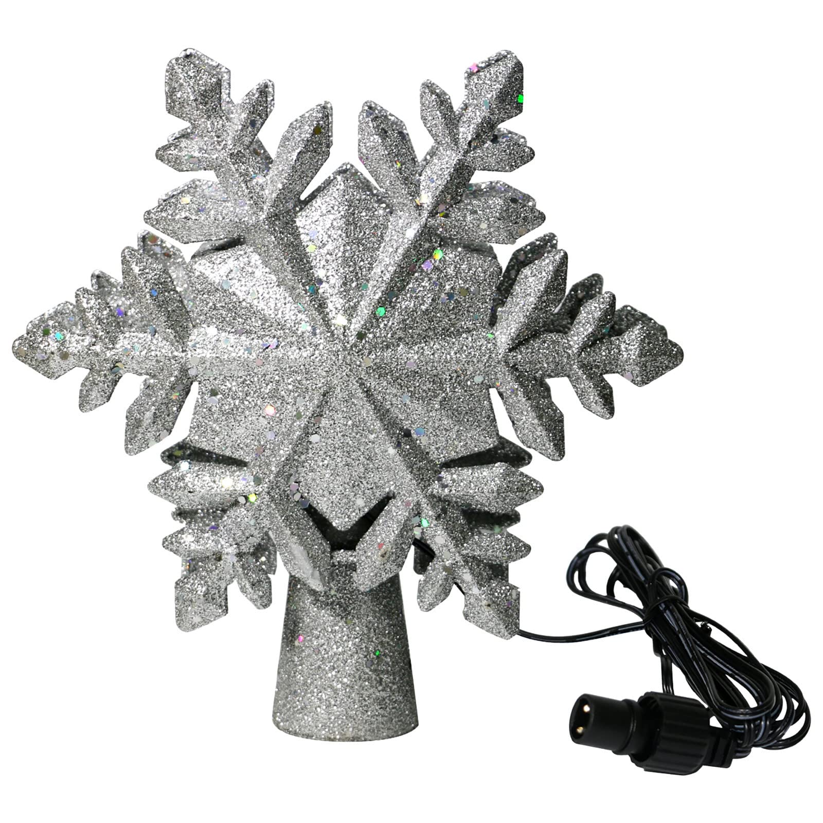 BTHUE Snowflake Christmas Tree Topper with LED Rotating Projector Lights - Holiday Tree Decorations for Xmas, Winter, Home & Party Decor - Perfect for Indoor Festive Decorating