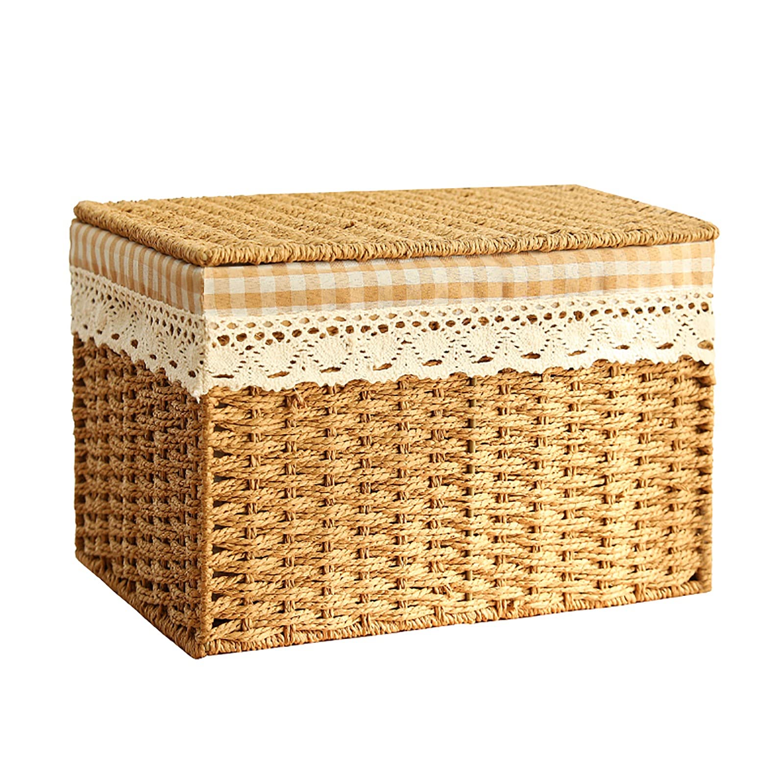 Rattan Storage Basket - Woven Clothes Organizer Box for Closet, Household Snacks & Sundries (38×26×24cm) - Perfect for Bedroom, Bathroom & Office Organization
