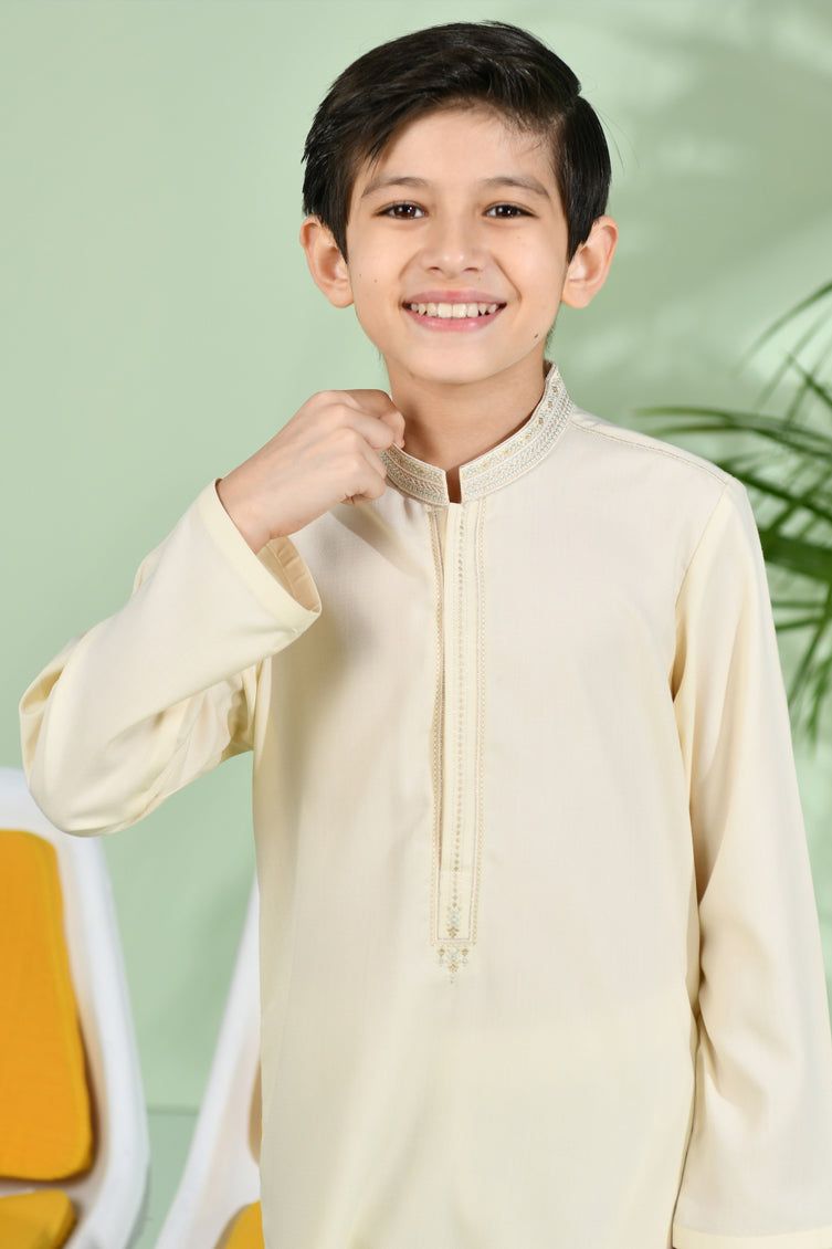 Premium Blended Cream Kurta by J. Junaid Jamshed - Elegant Pakistani Traditional Wear for Men - Perfect for Weddings, Festivals & Special Occasions