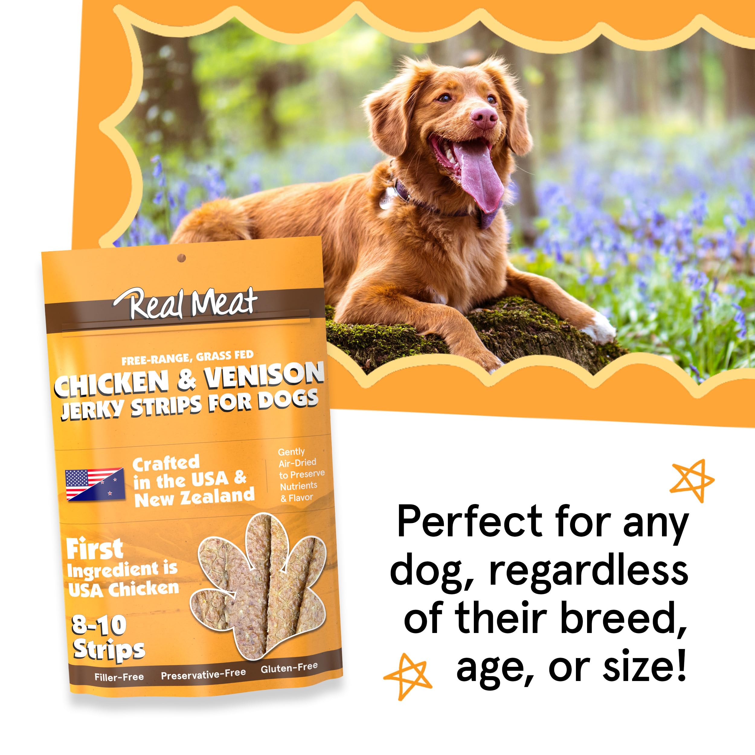Premium Grain-Free Dog Treats - 8oz Real Venison & Chicken Jerky Strips | All-Natural, Human-Grade, Free-Range Protein Snacks for Dogs | Perfect for Training Rewards & Outdoor Adventures