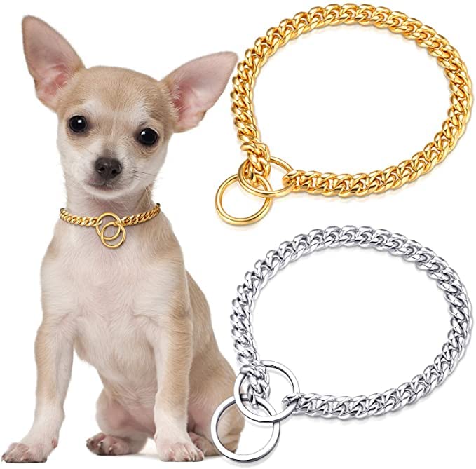 Woofy 2-Piece Gold & Silver Metal Dog Training Collar - Small Link Chain for Medium & Large Dogs (24 Inch) - Perfect for Obedience Training & Daily Walks