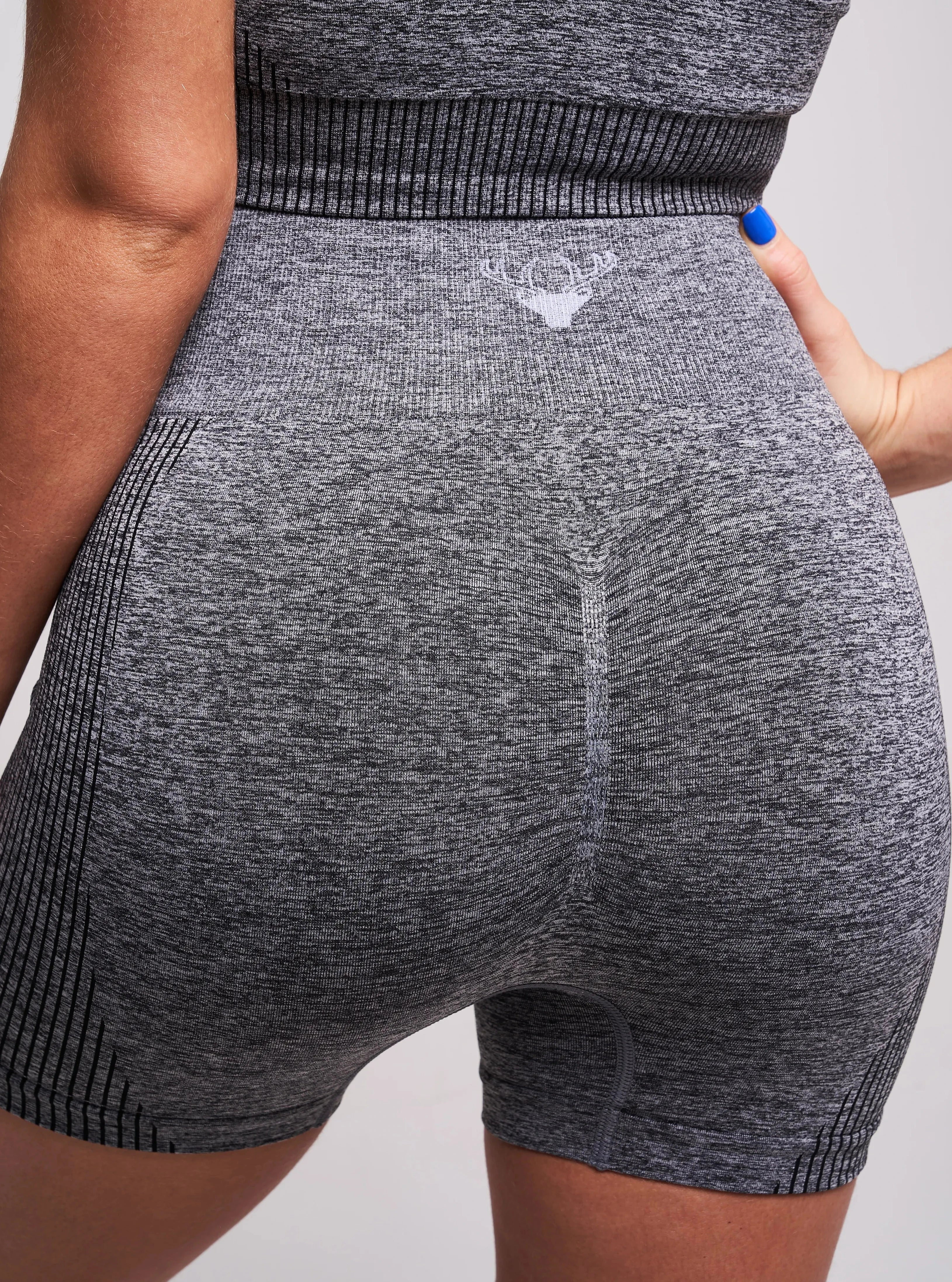 Prunella Recycled Ruched Bum Shorts - Grey Marl | Sustainable High Waisted Workout Shorts for Women | Perfect for Yoga, Running & Gym