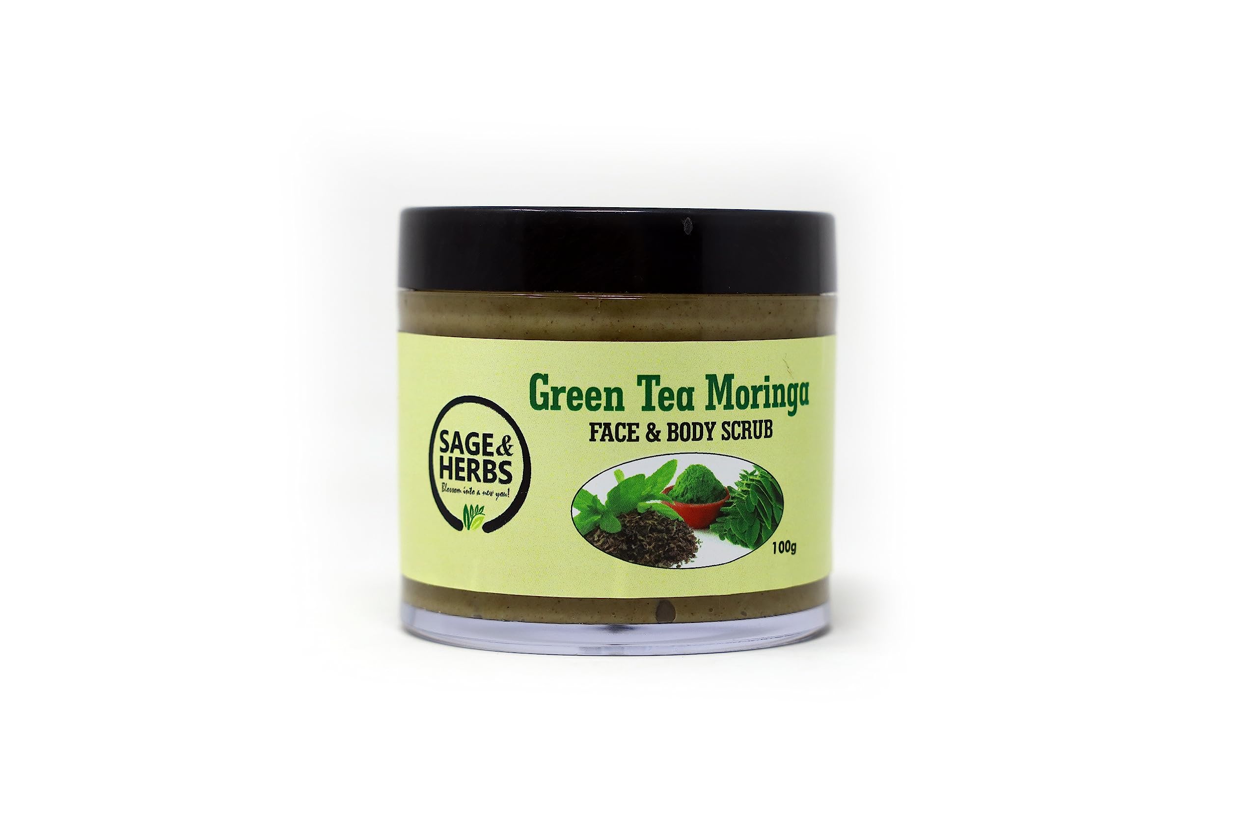 Organic Sage & Herbs Green Tea Moringa Face & Body Scrub - Exfoliating for Glowing, Smooth Skin | Removes Tan, Blackheads & Dead Cells | Natural Skincare for Men & Women | All Skin Types | Paraben & Sulfate Free | Perfect for Daily Cleansing & Spa Days