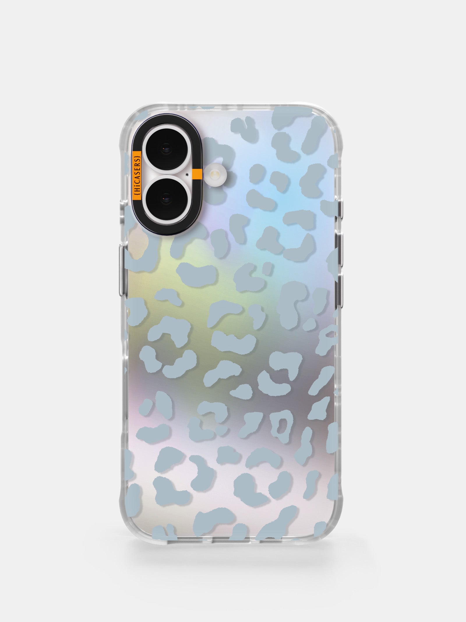 Leopard Print Iridescent Mirror Case for iPhone - Baby Blue Phone Cover for Women, Girls | Trendy Protective Case for Everyday Use, Parties & Travel