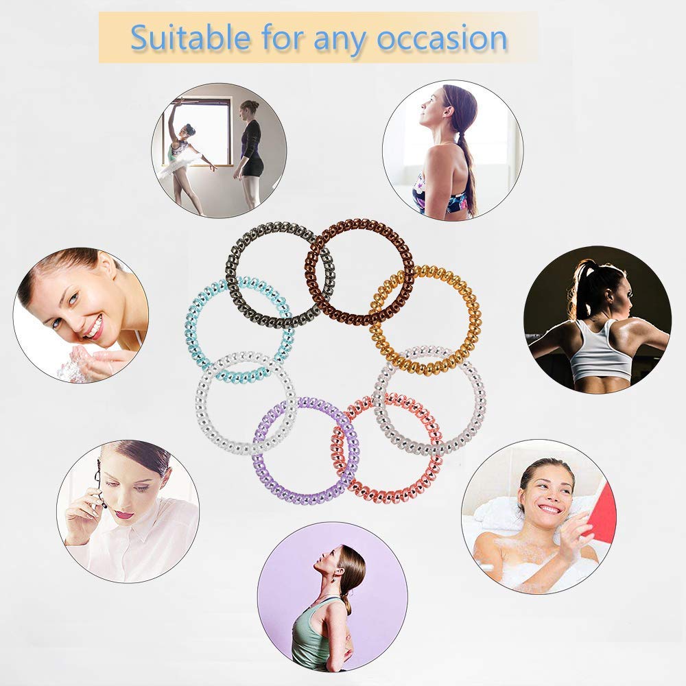 FAMEZA 10PCS Spiral Hair Ties - Soft Rubber Telephone Wire Hair Rings for Women & Girls, No Crease Hair Bands for Ponytails, Braids, Workouts & Everyday Use