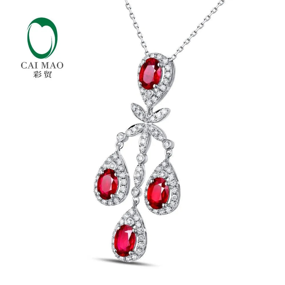 18K Gold 2.45ct Natural Ruby & Diamond Engagement Pendant Necklace for Women - Classic Elegant Jewelry Gift for Anniversary, Wedding & Special Occasions