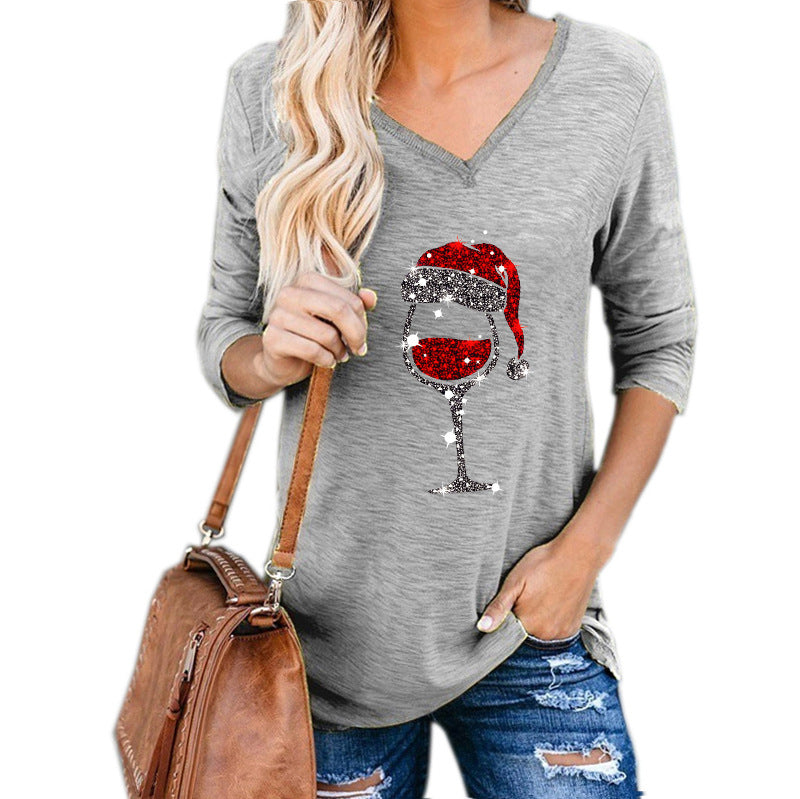 Festive Christmas Wine Glass Print Plus Size Women's Holiday Party Dress - Perfect for Christmas Parties, Family Gatherings & Festive Celebrations