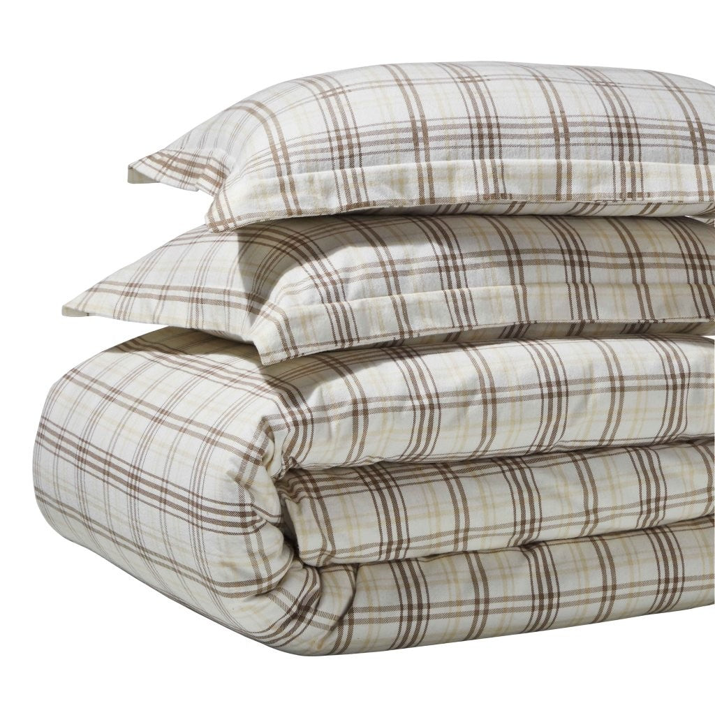 Soft Plaid Flannel Cotton Duvet Cover Set - Farmhouse Style Bedding for Cozy Winter Nights | Perfect for Guest Rooms & Cabin Retreats