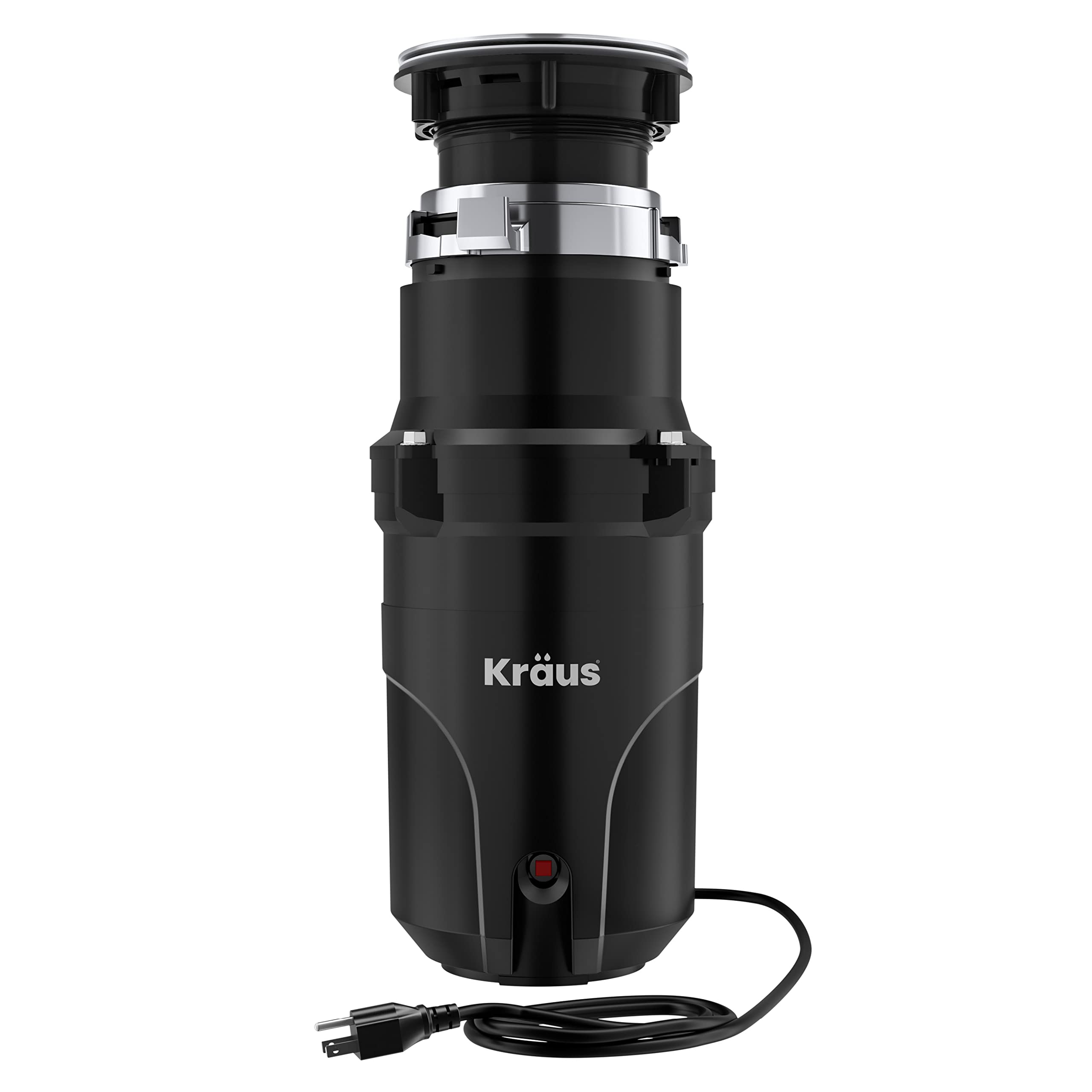KRAUS WasteGuard 1/3 HP Continuous Feed Ultra-Quiet Garbage Disposal with Quick Connect Mount - Includes Power Cord & Flange (KWD100-33MBL) - Perfect for Kitchen Sink Waste Disposal & Food Scrap Recycling