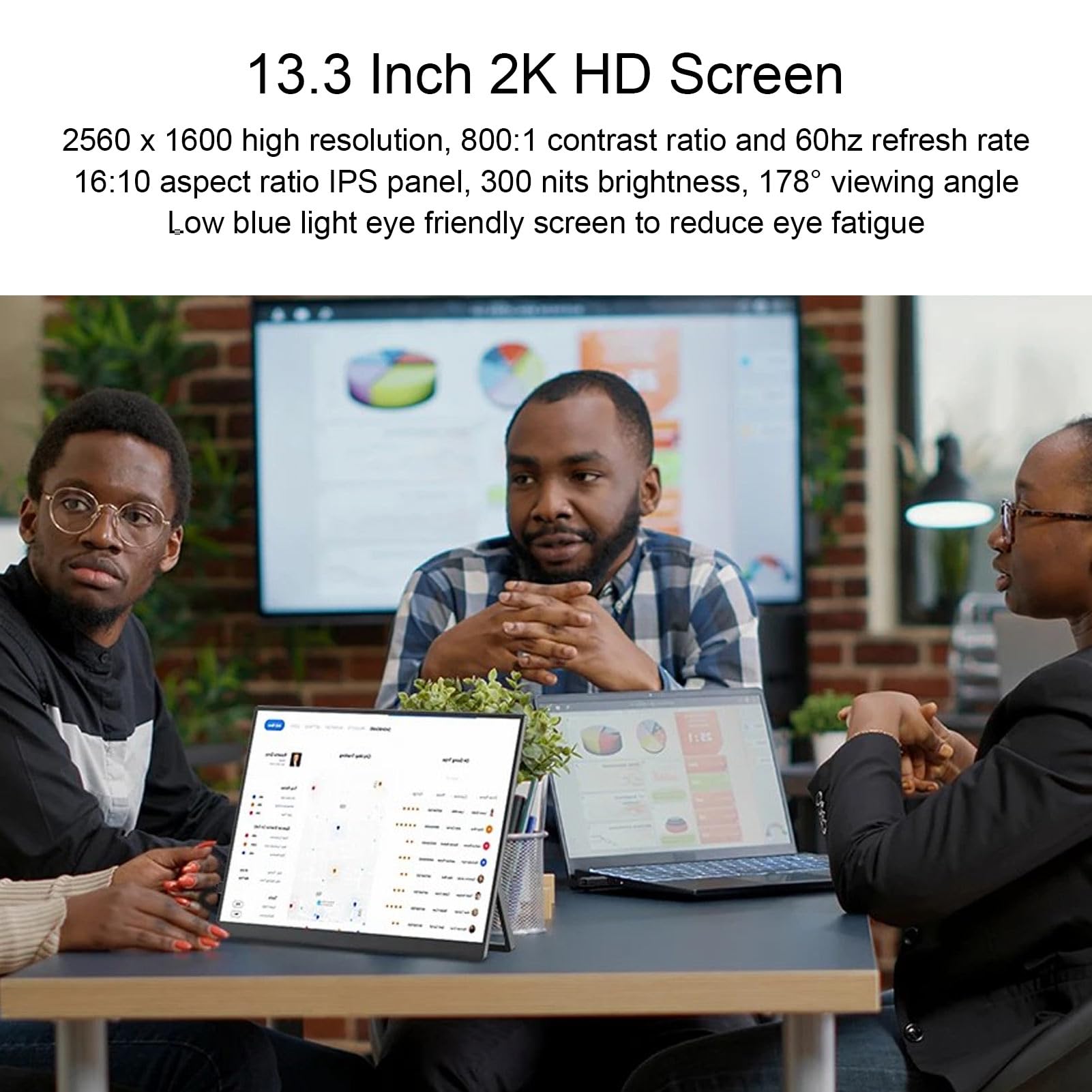 13.3 Inch Portable Monitor 2K IPS Display - USB C & HDMI External Screen for Laptop, PC, Switch - Lightweight Travel Monitor for Work, Gaming & Business Trips
