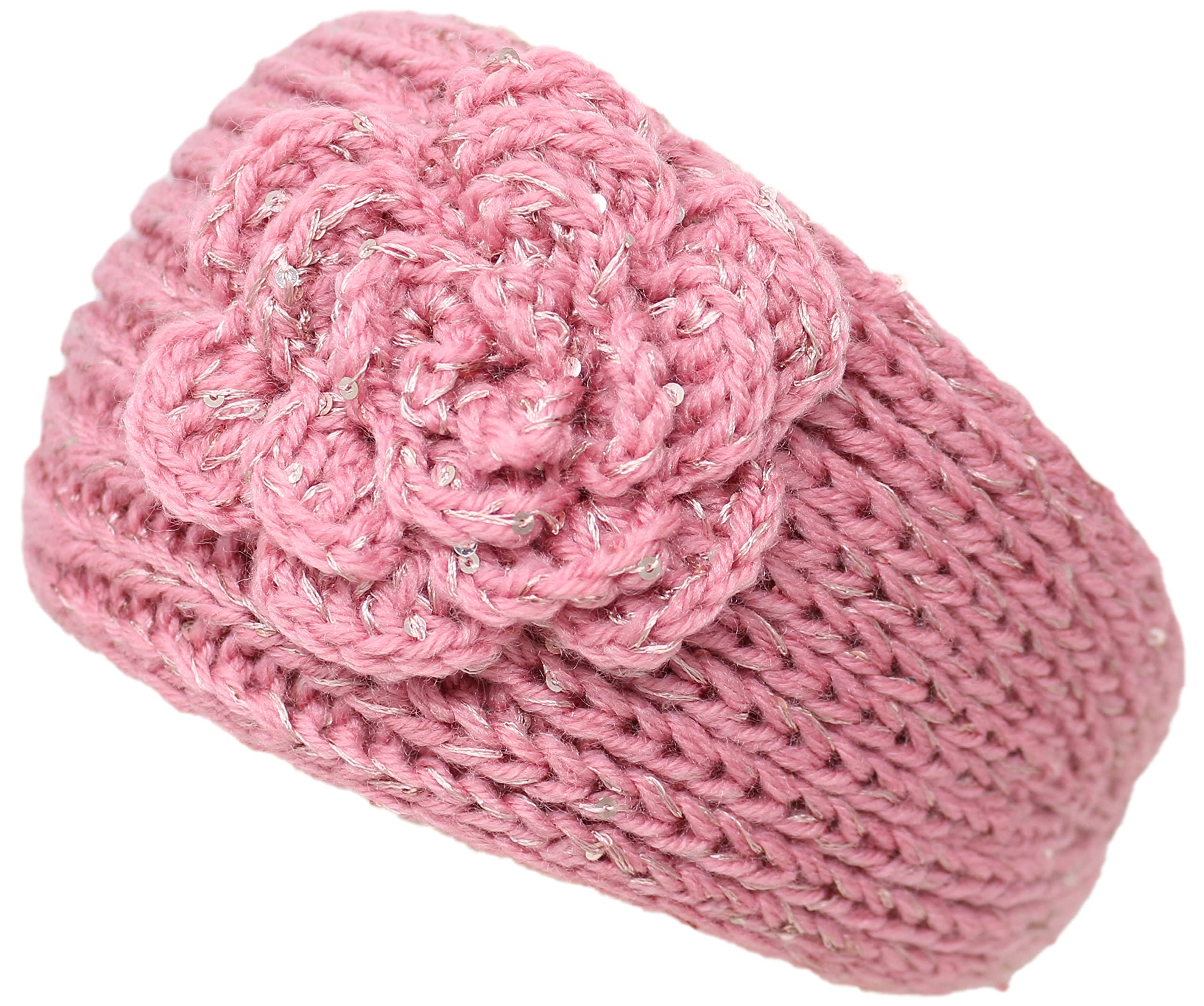 KMystic Knit Winter Headband Ear Warmer with Sparkles - Soft Stretchy Fleece Lined Head Wrap for Women & Girls (Baby Pink) | Cold Weather Accessory for Running, Skiing, Outdoor Activities