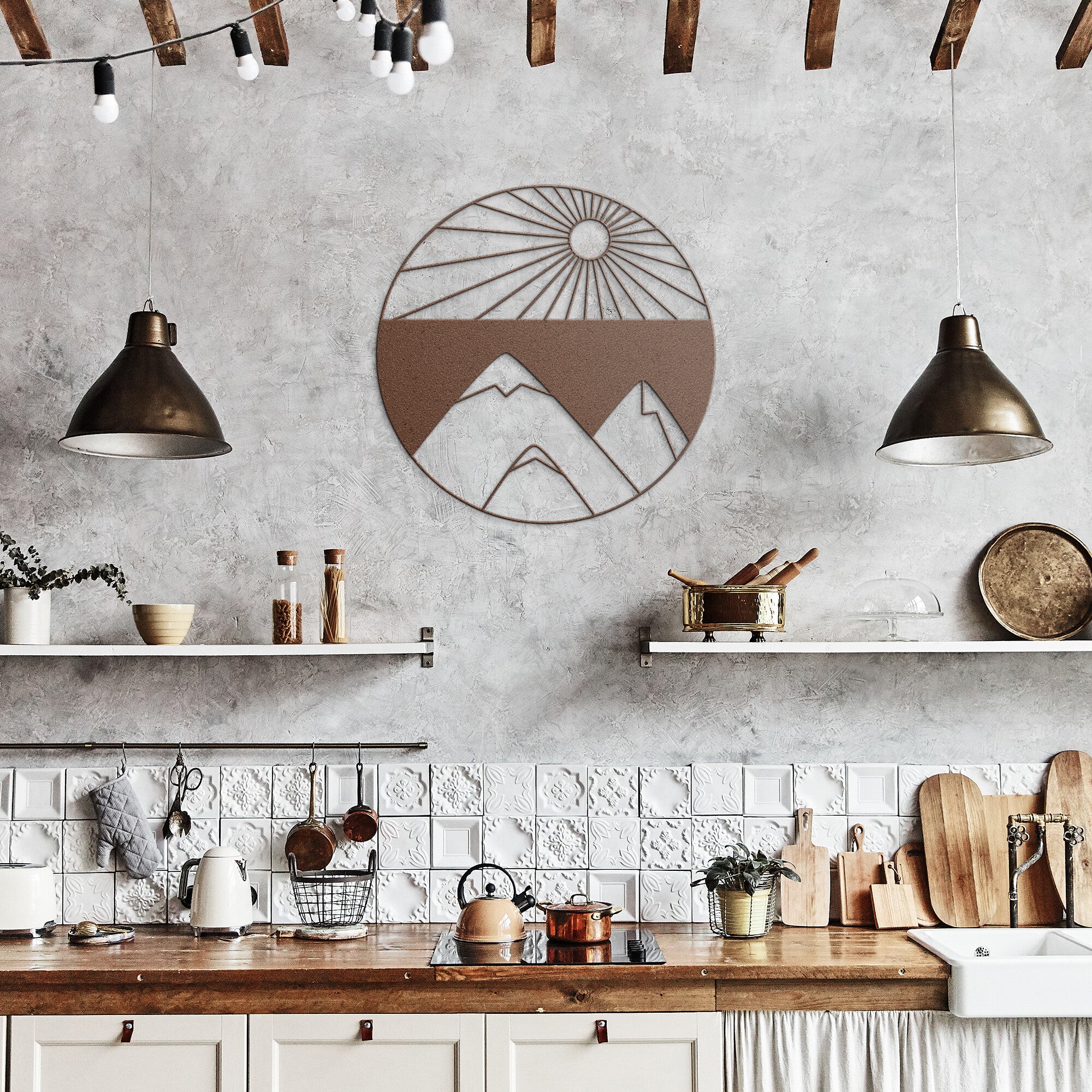 Sun Mountain Valley Metal Wall Art - Handcrafted Home Decor for Living Room, Bedroom & Office - Perfect Housewarming Gift for Nature Lovers