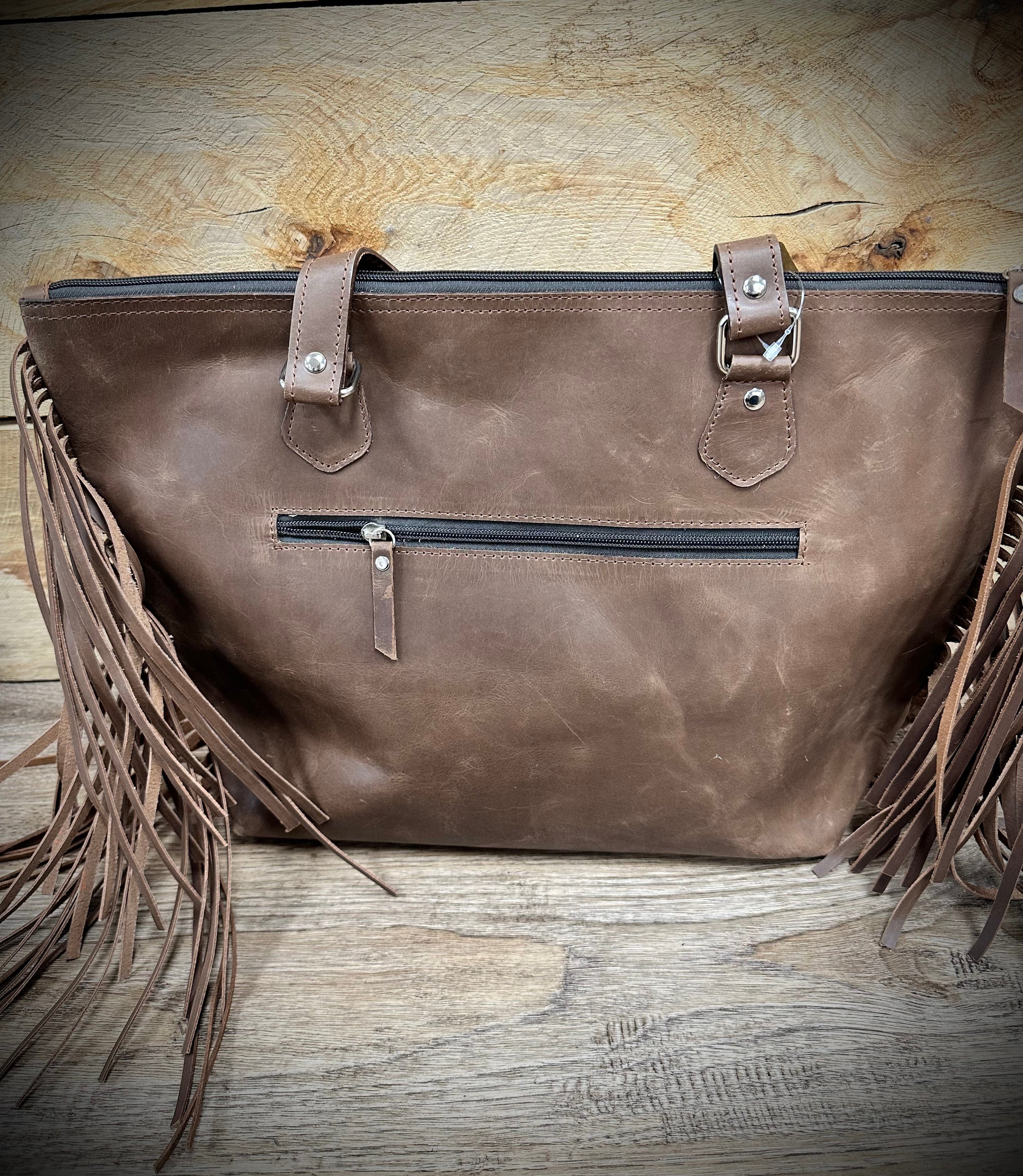 Stylish Women's Brown Leather CH Handbag with Fringe - Perfect for Work, Travel & Evening Out