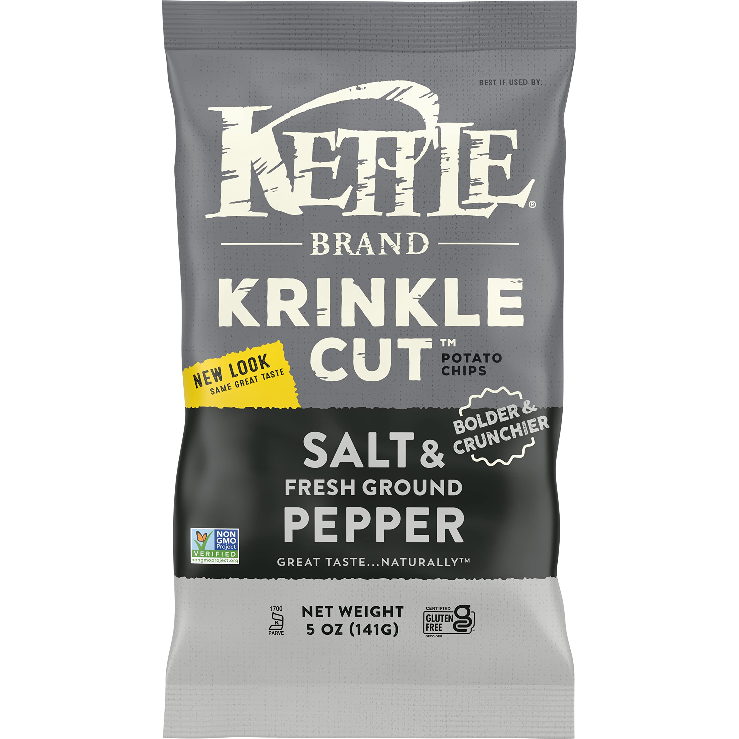 Kettle Foods Krinkle Cut Potato Chips with Sea Salt & Fresh Ground Pepper - 5 Oz Bag | Crunchy Snack for Parties, Picnics & Movie Nights