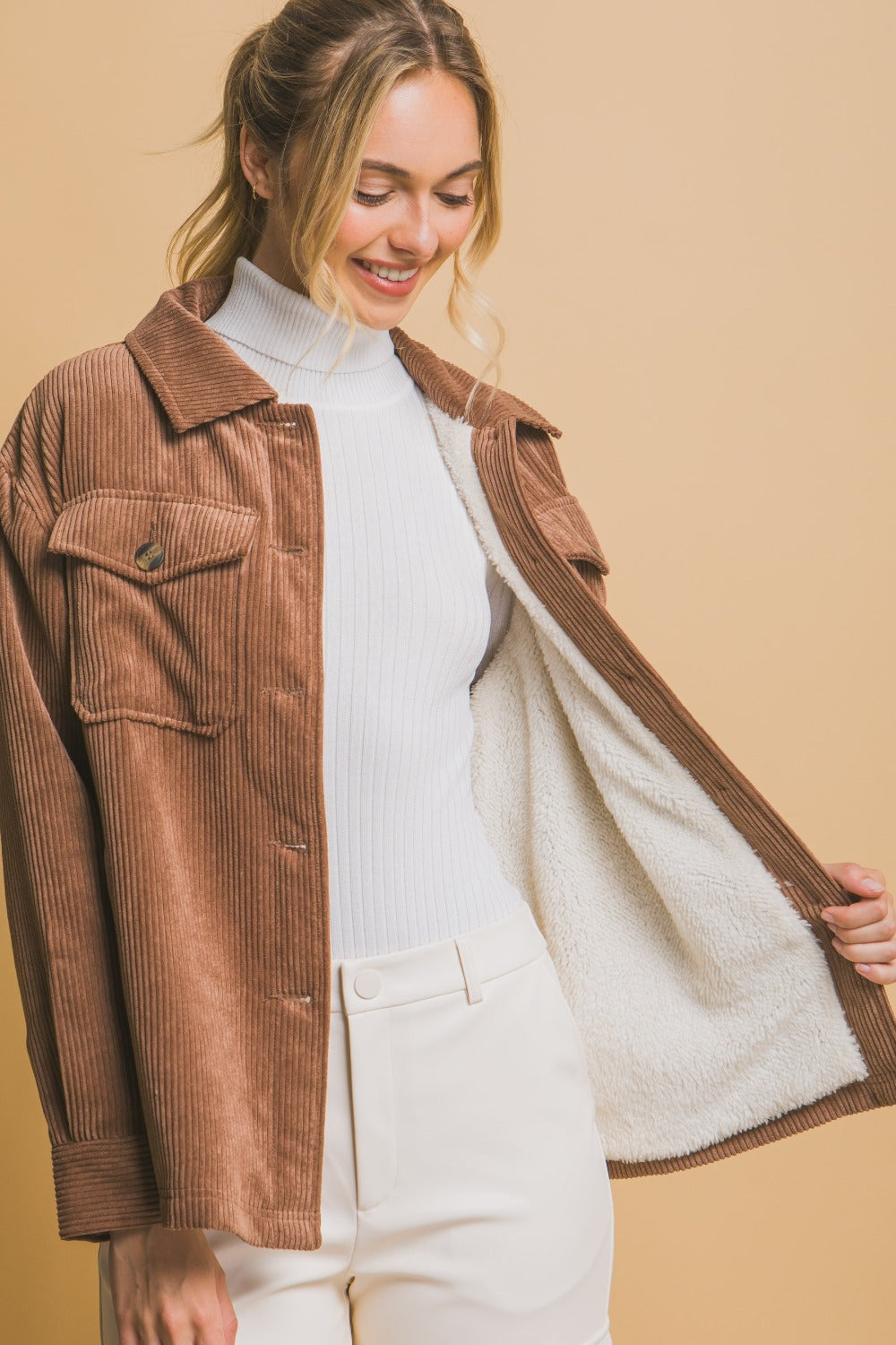 Love Tree Corduroy Button Up Jacket with Sherpa Lining - Cozy Winter Fleece Lined Shirt for Men & Women | Perfect for Outdoor Adventures, Casual Wear & Fall Layering