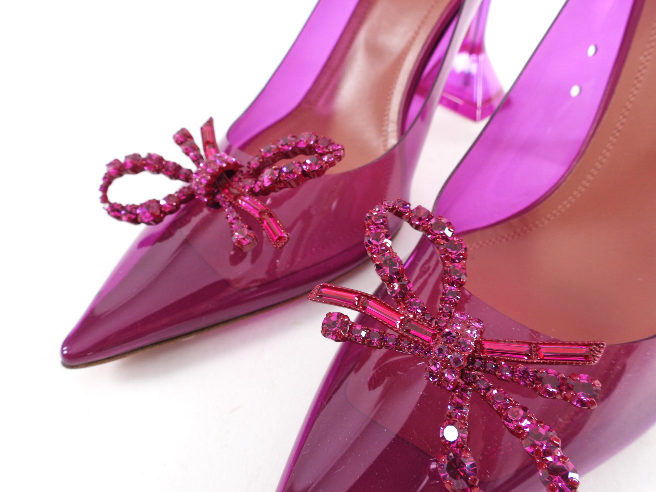 Amina Muaddi Magenta Purple Crystal Glass Heels - Women's Luxury High Heel Pumps Size EU 37 (US 7) for Parties, Weddings & Special Occasions