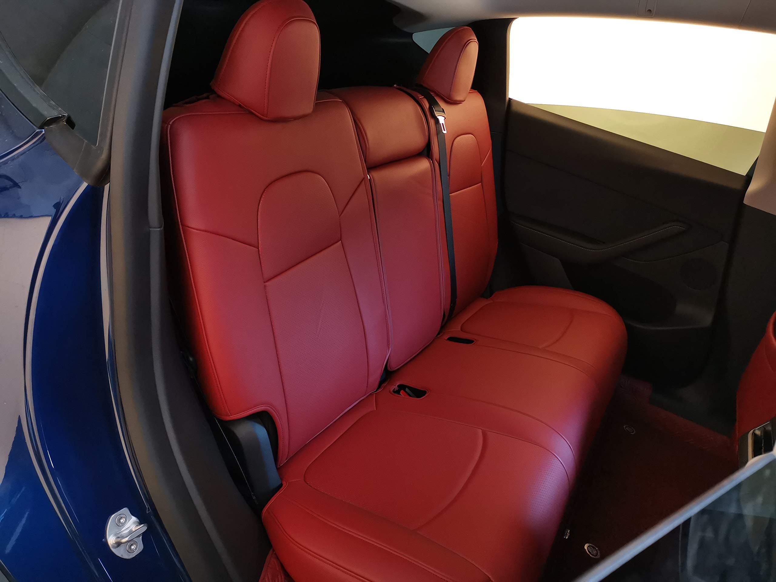 Premium Tesla Model Y Seat Covers (2017-2023) - Custom Fit Synthetic Leather Car Seat Protectors - All Weather Back Seat Cover Only - Perfect for Road Trips & Daily Commute