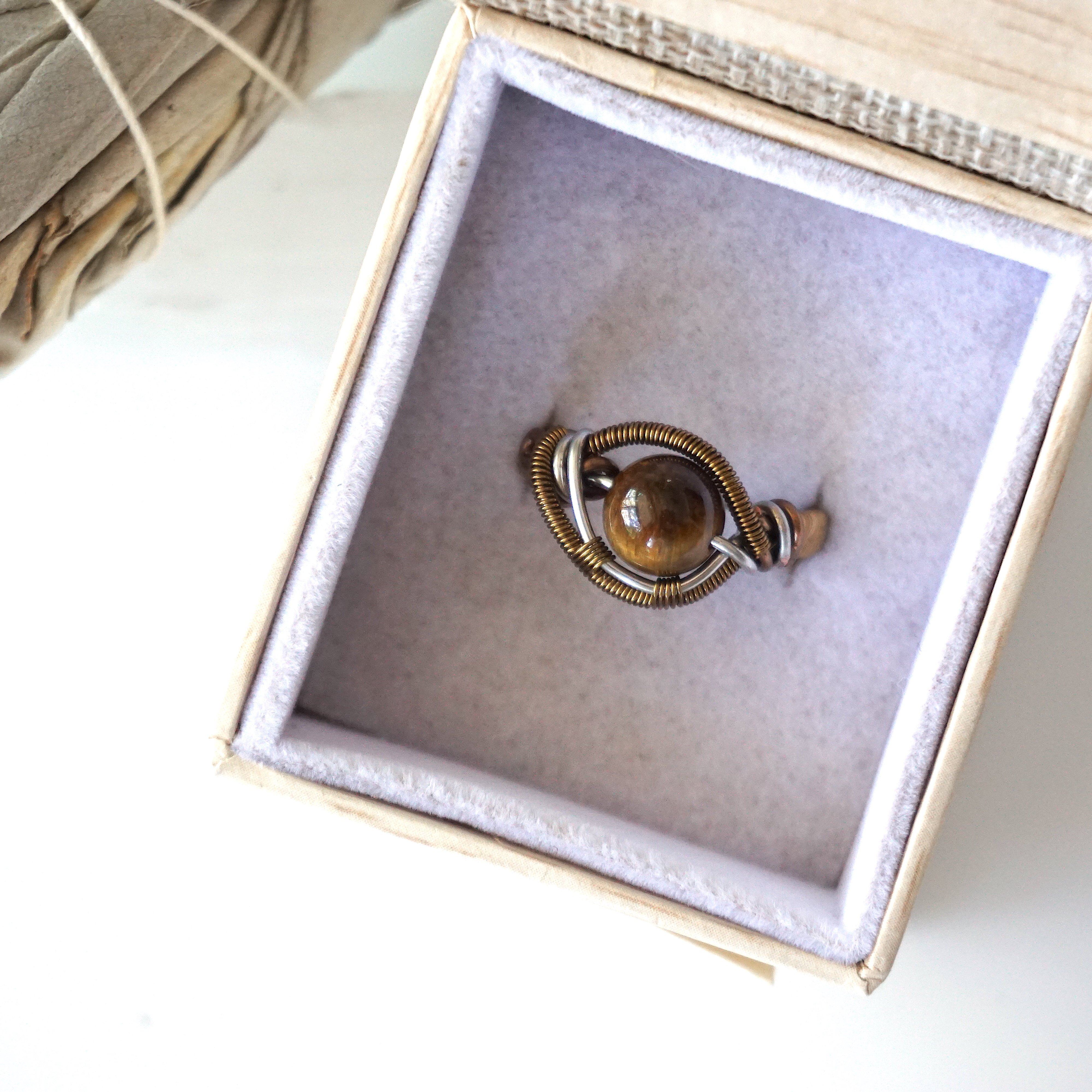 Tiger's Eye Gemstone Ring - Antique Bronze & Silver Plated Jewelry for Women | Spiritual Healing, Protection & Elegant Fashion Accessory