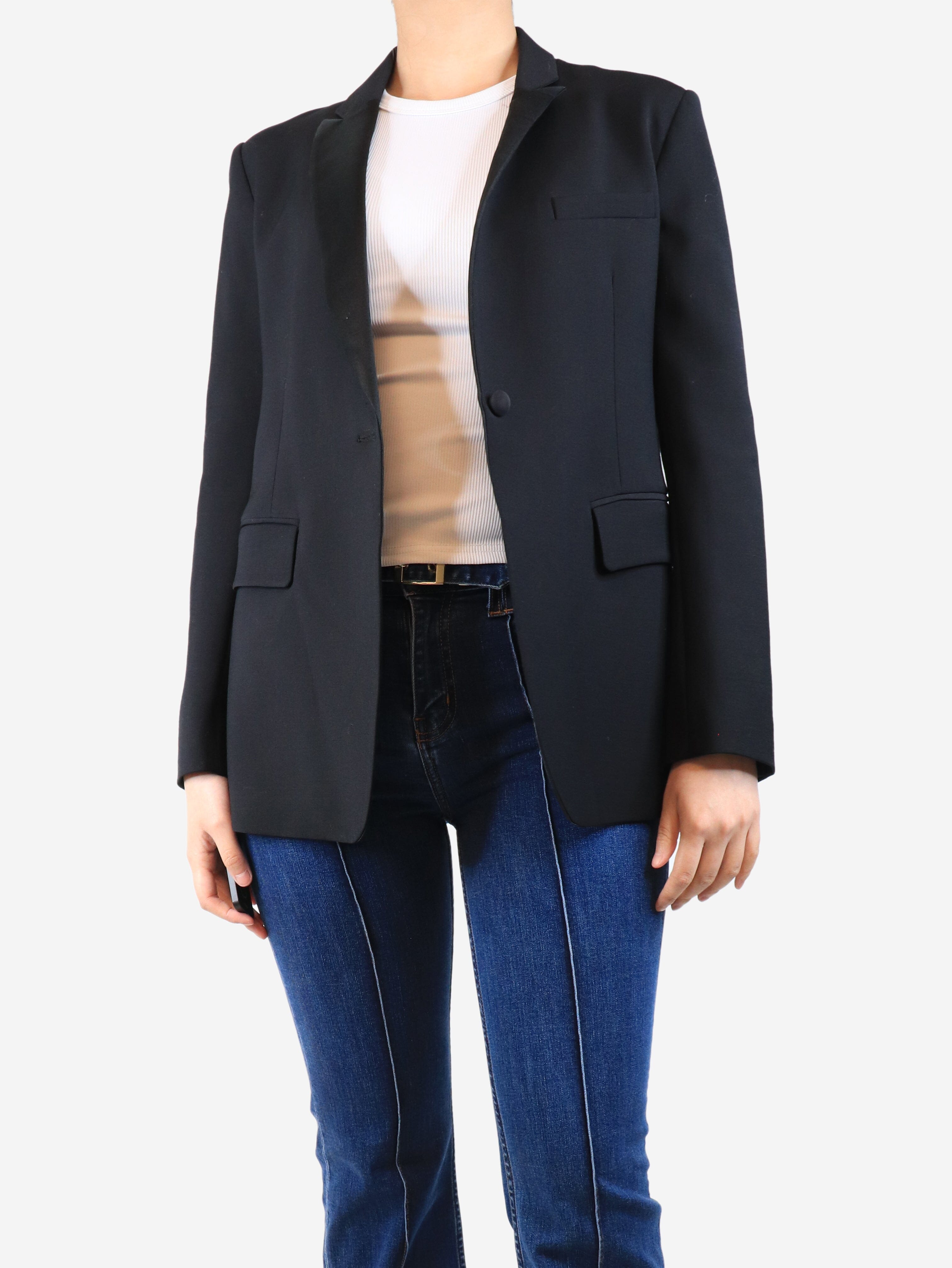 Black Satin Lapel Jacket for Women - UK Size 12 | Elegant Blazer for Office, Party & Formal Events | Plus Size Evening Wear & Business Attire