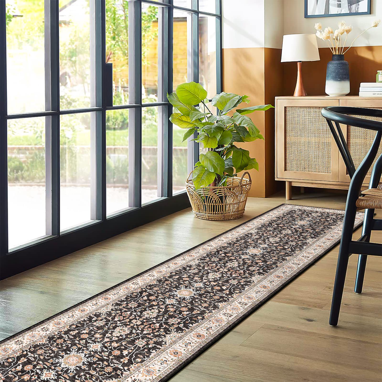 Non-Slip Washable Runner Rug 2x10 - Waterproof Hallway Carpet for Kitchen, Living Room, Bedroom & Bathroom - Perfect for High Traffic Areas & Pet-Friendly Homes (Black, 2'x10')