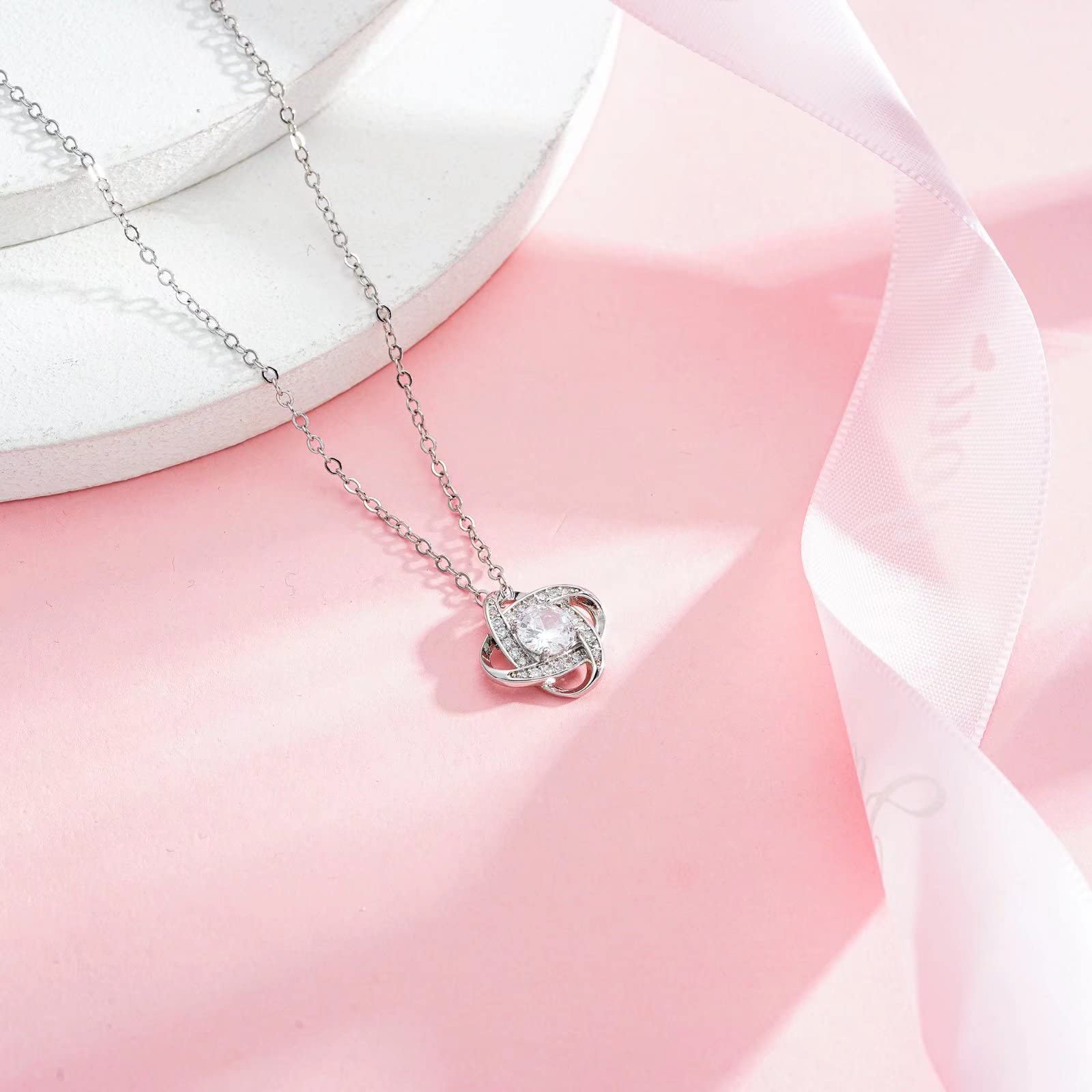 Elegant Silver Cubic Zirconia Love Knot Necklace - Perfect Mother's Day Gift, Birthday Present for Mom, Daughter to Mother Jewelry | Ideal for Weddings, Anniversaries & Special Occasions
