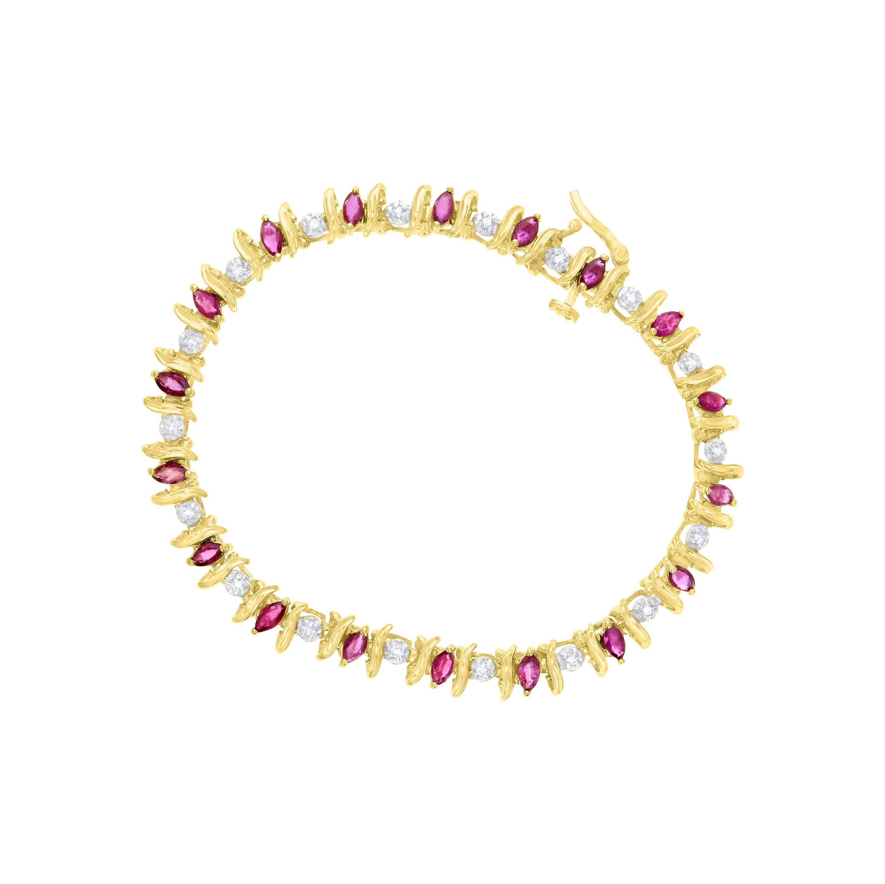 Exquisite Marquise Ruby and Diamond Tennis Bracelet - 14K Gold Plated Elegant Jewelry for Women - Perfect for Weddings, Parties & Special Occasions