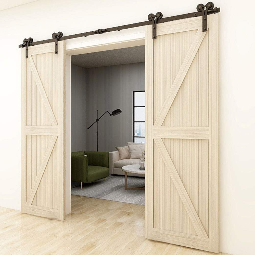 10FT Heavy Duty Sliding Barn Door Hardware Kit for Double Wood Doors - Smooth & Quiet Y-Style Hanger - Perfect for Farmhouse, Loft & Rustic Home Décor