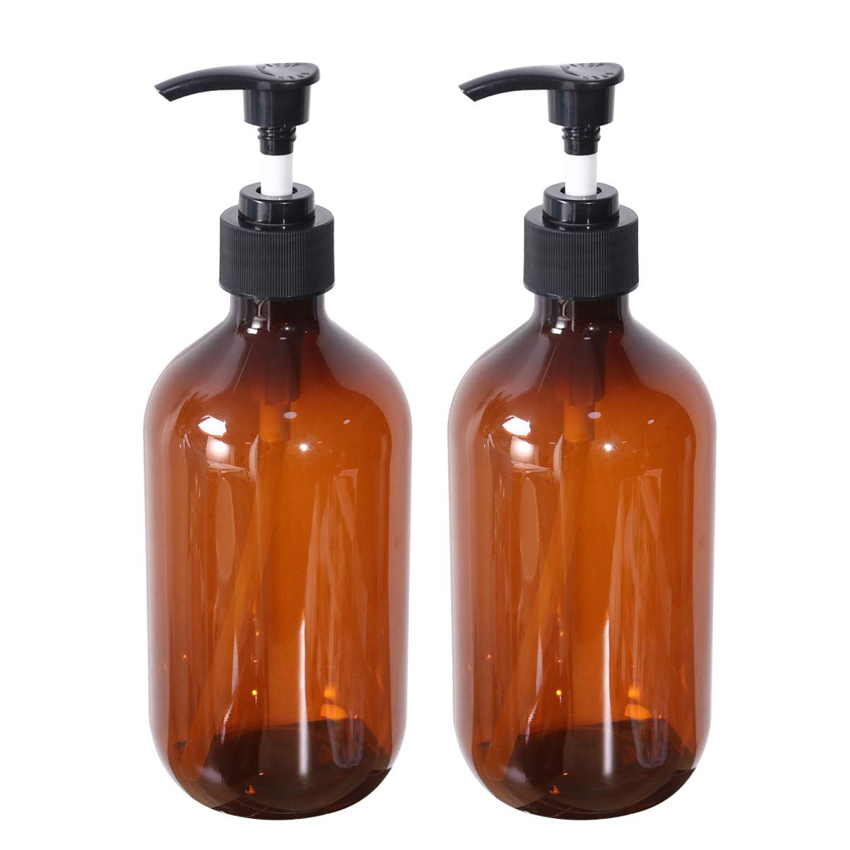 2PCS 500ml Amber Glass Bottles with Pump - Refillable Shampoo, Lotion & Hand Soap Dispenser for Bathroom, Kitchen & Salon Use