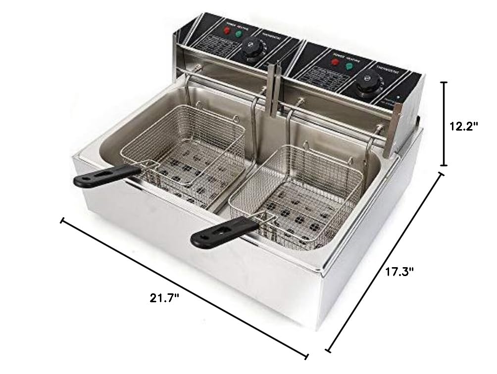 5000W Commercial Dual Tank Electric Deep Fryer - 12L Stainless Steel Restaurant Fryer with 2 Baskets for Fast Food, Snack Bars, Parties & Buffalo Wings - US Stock (Ideal for Restaurants, Catering & Home Use)