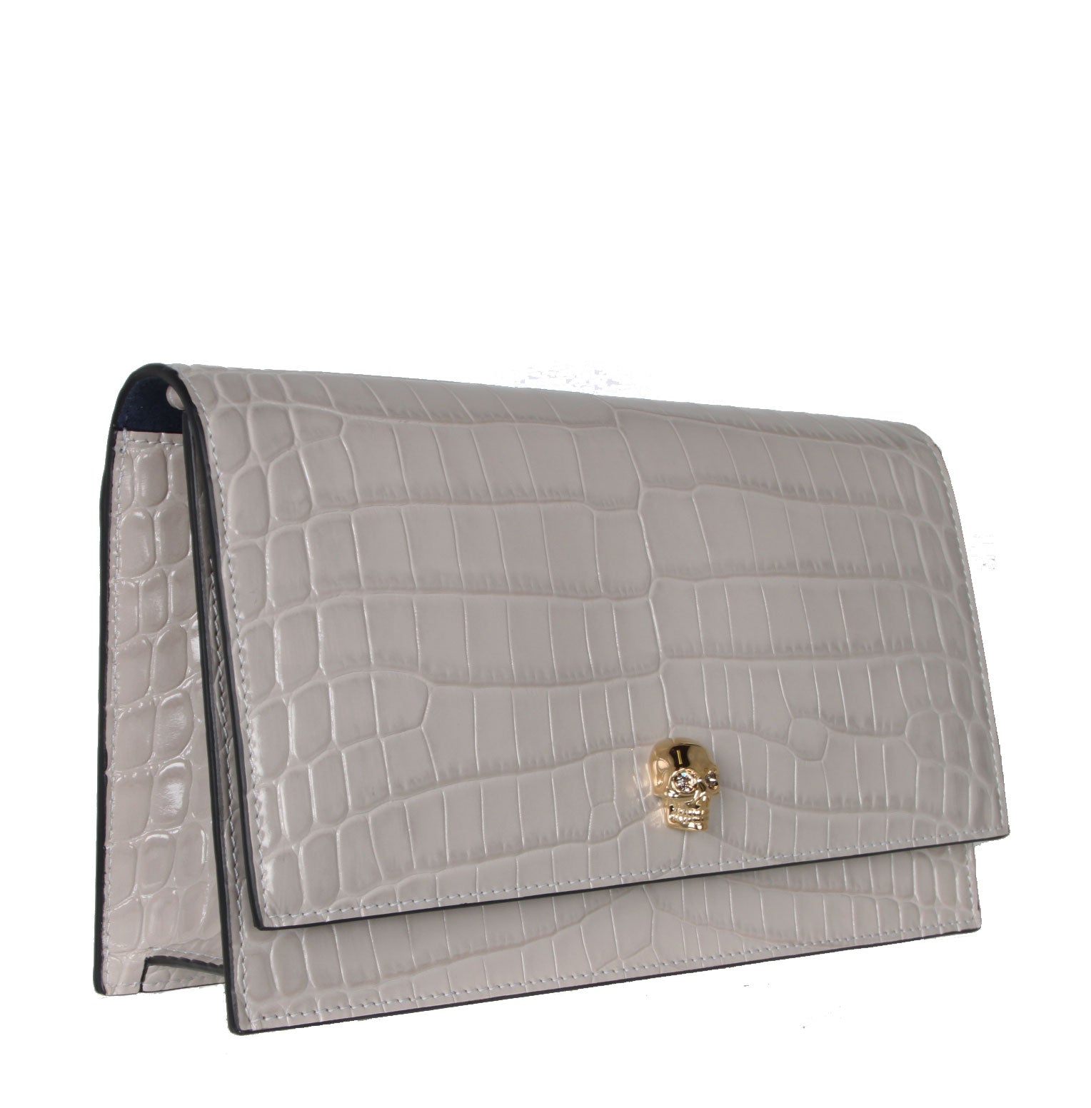 Skull Print Medium Crossbody Bag in Faded Grey - Fashionable Crocodile Embossed Leather Purse for Women | Perfect for Casual Outings, Travel, and Everyday Use