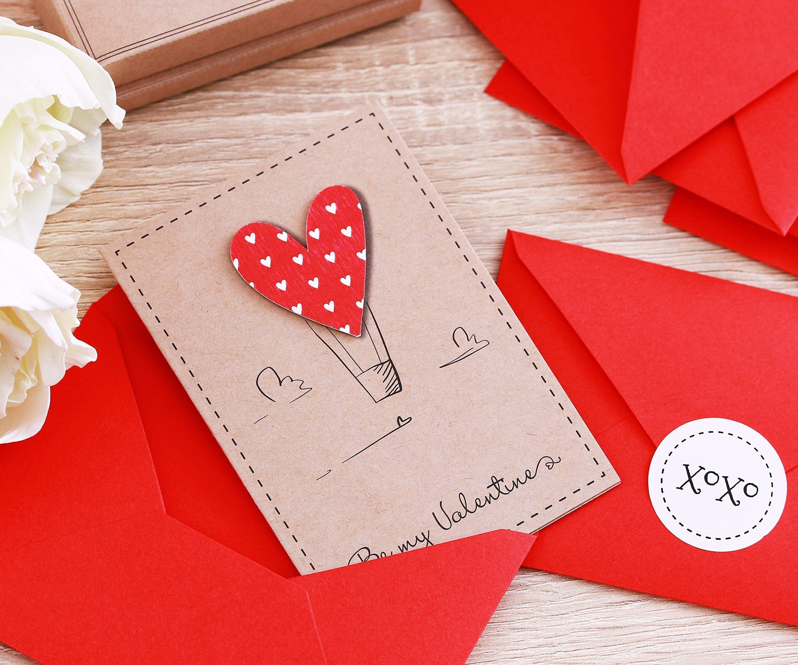 Valentine's Day Cards for Kids - 12 Pack Classroom Valentine Cards with Red Heart Balloons, Envelopes & Stickers - Perfect for School Exchanges, Class Parties & Friendship Celebrations