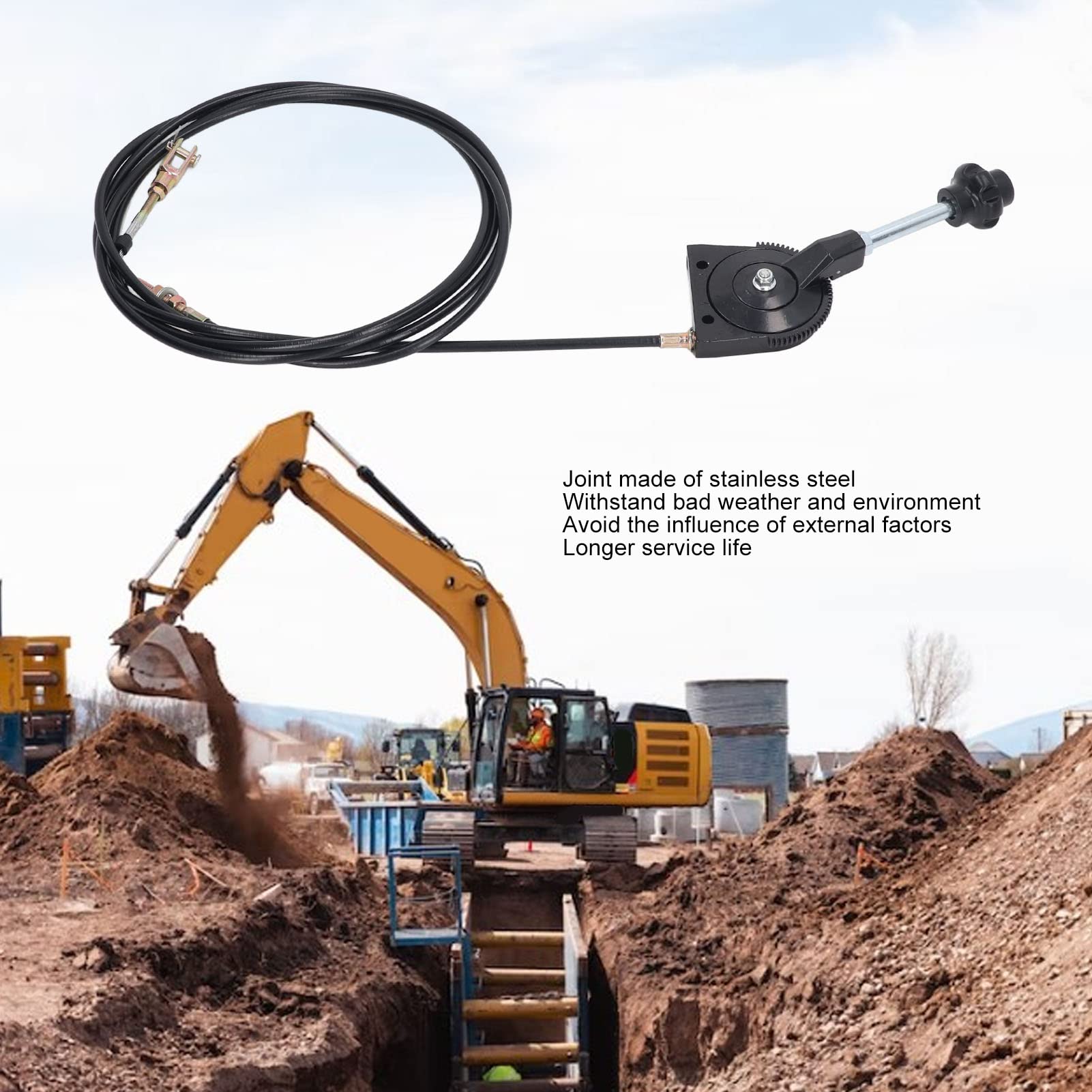 3.5M Excavator Throttle Control Cable - PU Coated Stainless Steel Wire for Excavators & Mixer Trucks | Durable Replacement Part for Smooth Throttle Operation in Construction & Heavy Equipment
