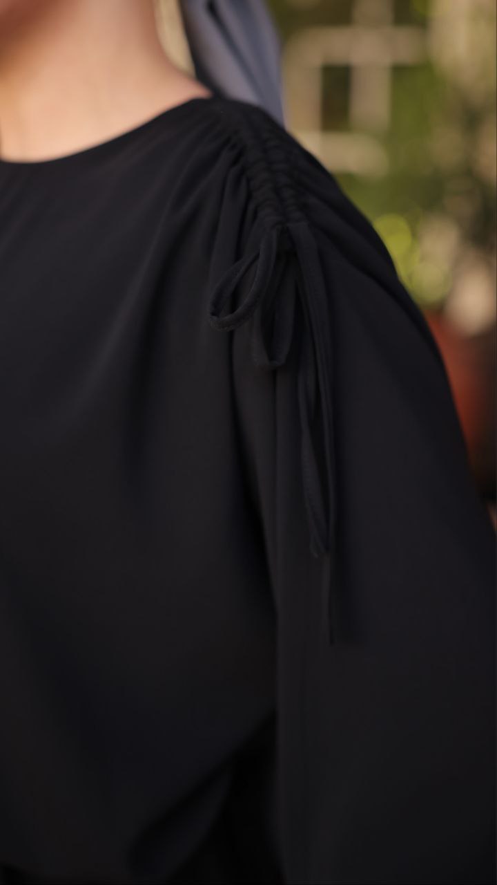 Elegant Long Sleeve Gathered Shoulder Abaya Dress for Women - Modest Islamic Prayer Dress for Mosque, Eid & Special Occasions