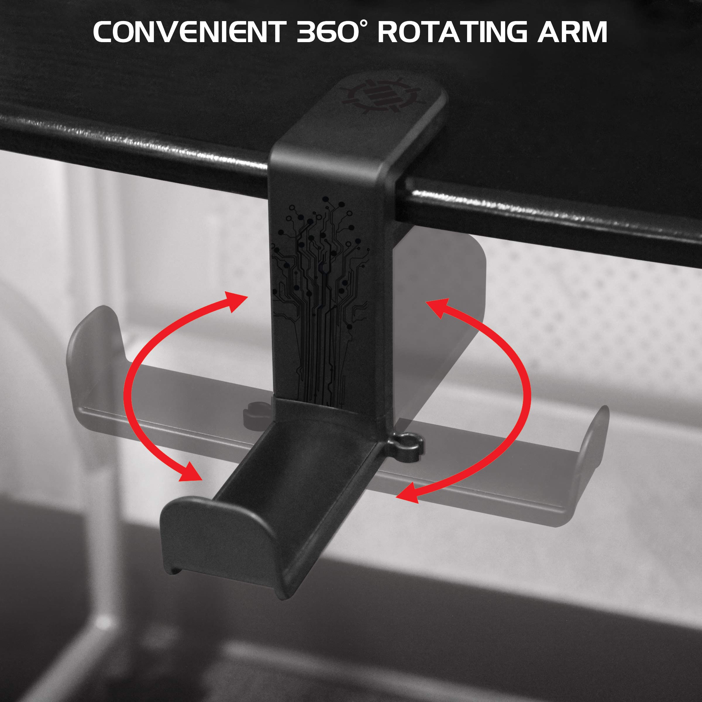 Premium Adjustable 360° Rotating Gaming Headset Holder - Universal Under Desk Hook Clamp with Built-in Cable Organizer for PC, PS5, Xbox - Perfect for Esports & Home Office Setup (Black)