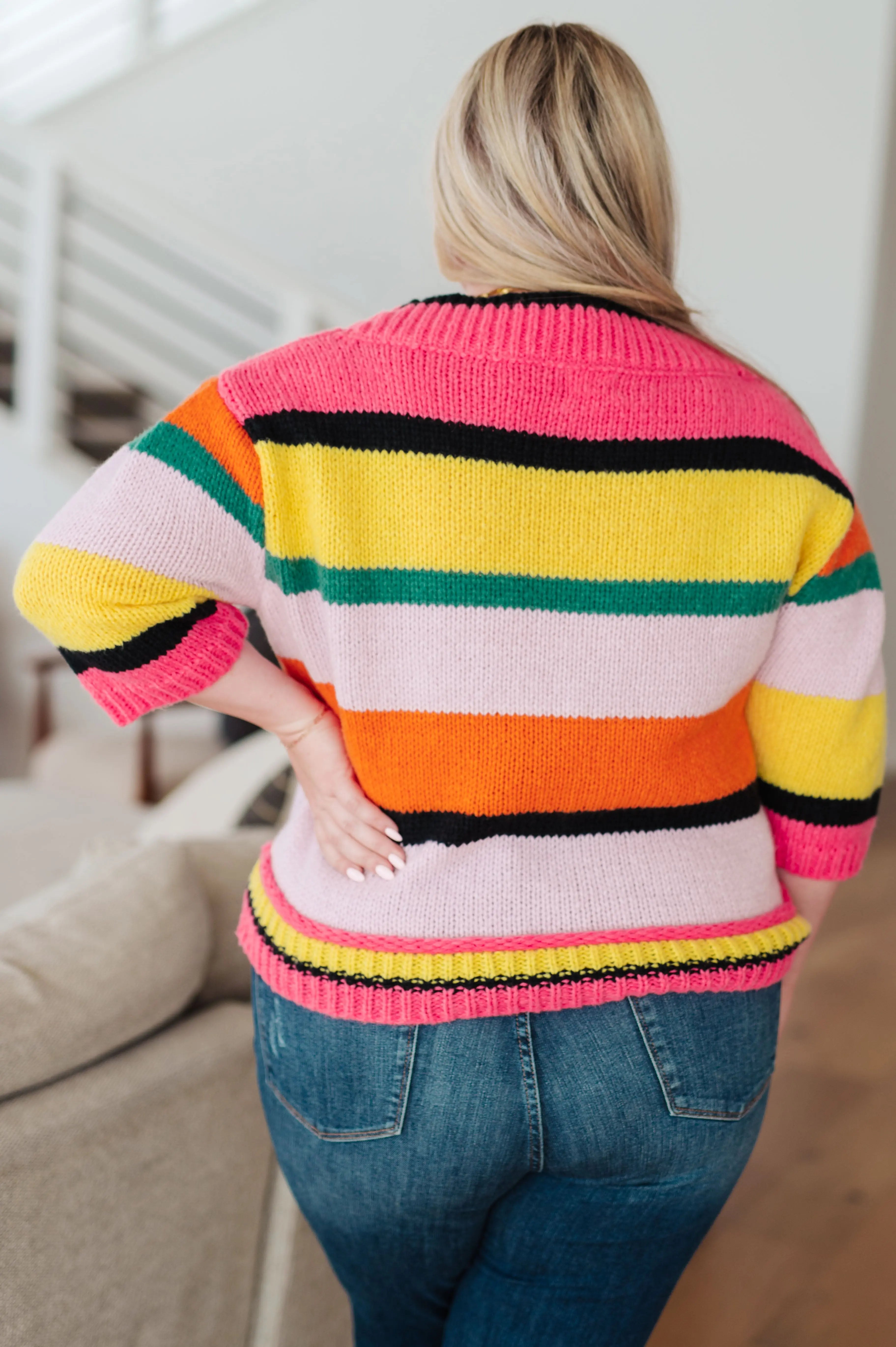 Bright Side Striped Sweater for Women - Cozy Knit Pullover with Long Sleeves - Perfect for Fall & Winter Outfits, Casual Wear and Office Attire