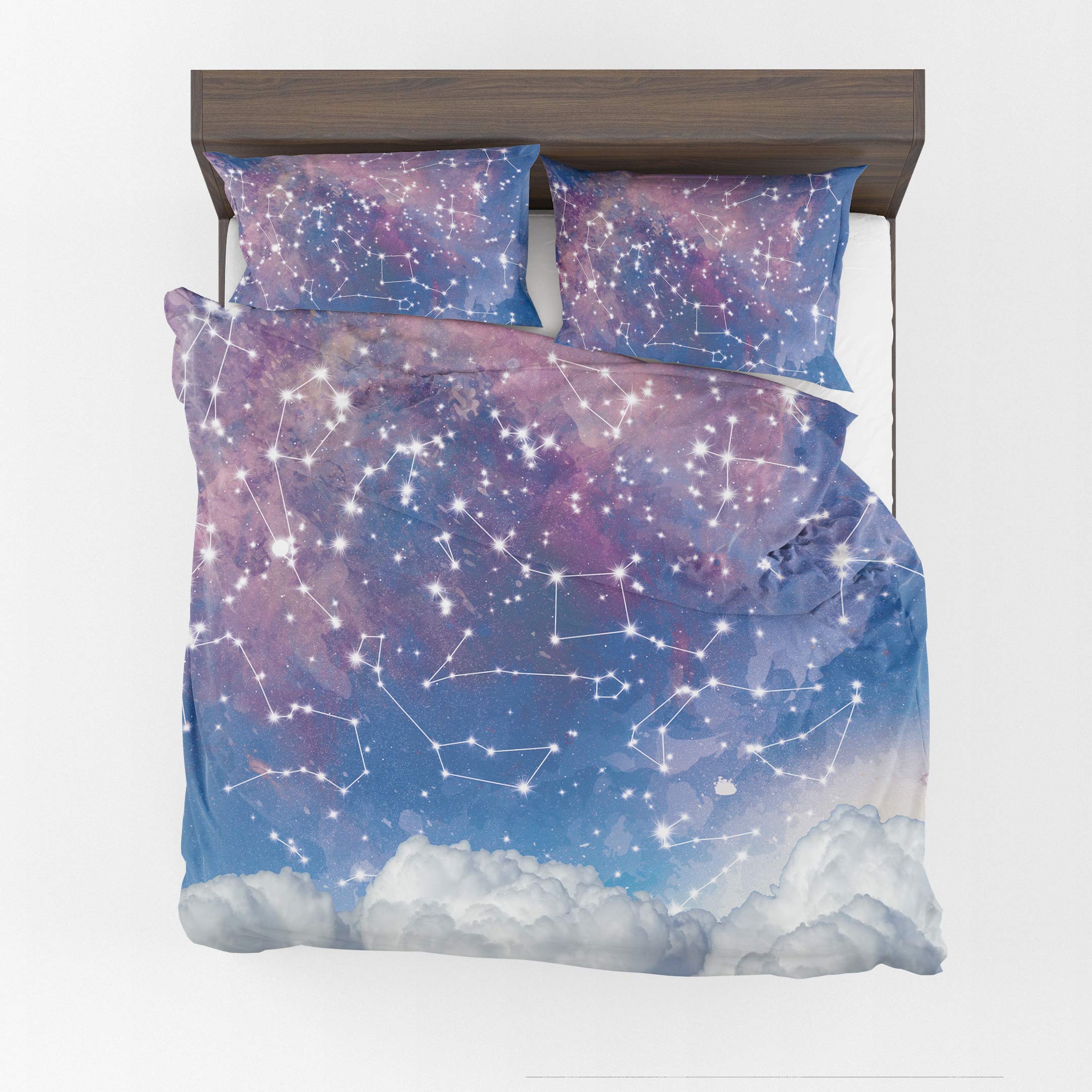 Star Constellations Comforter Set - Space Themed Bedding for Toddler, Twin, Queen & King Sizes - Galaxy Print Comforters in Blue & Purple with Stars & Pillowcases - Perfect for Kids' Rooms, Astronomy Lovers & Themed Bedrooms (Queen Size Comforter + 2 Pillowcases)