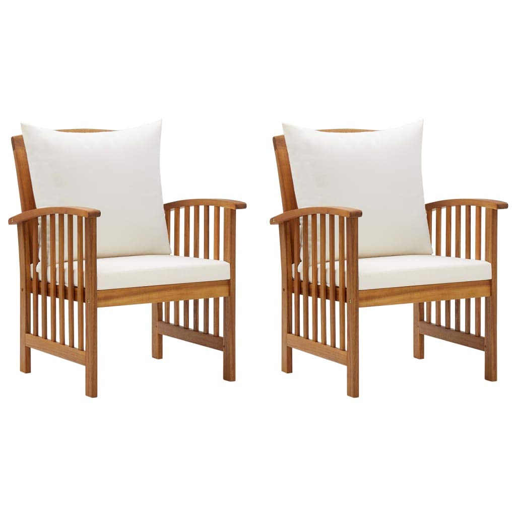 Modern Acacia Wood Outdoor Dining Chairs Set of 2 - Solid Wood Patio Armchairs with Cushions & Slat Back Design - Brown Wooden Lounge Chairs for Garden, Deck, Poolside & Backyard Relaxation