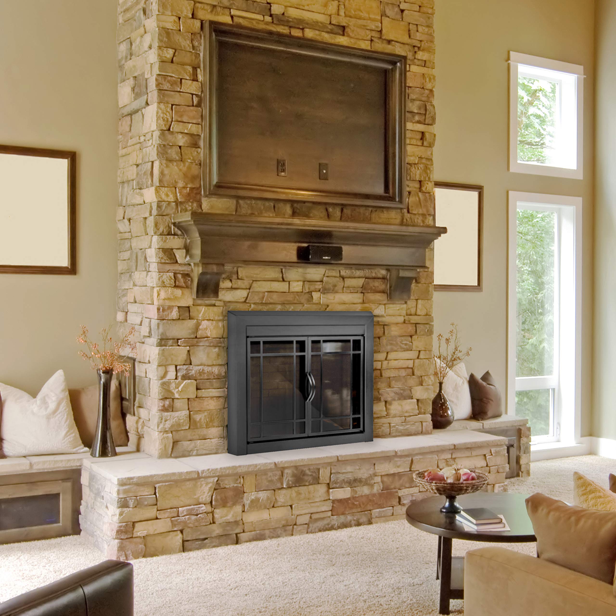 Pleasant Hearth Edinburgh Glass Fireplace Screen in Gunmetal - Small Size for Fireplace Safety & Home Decor | Perfect for Living Rooms, Bedrooms & Patios