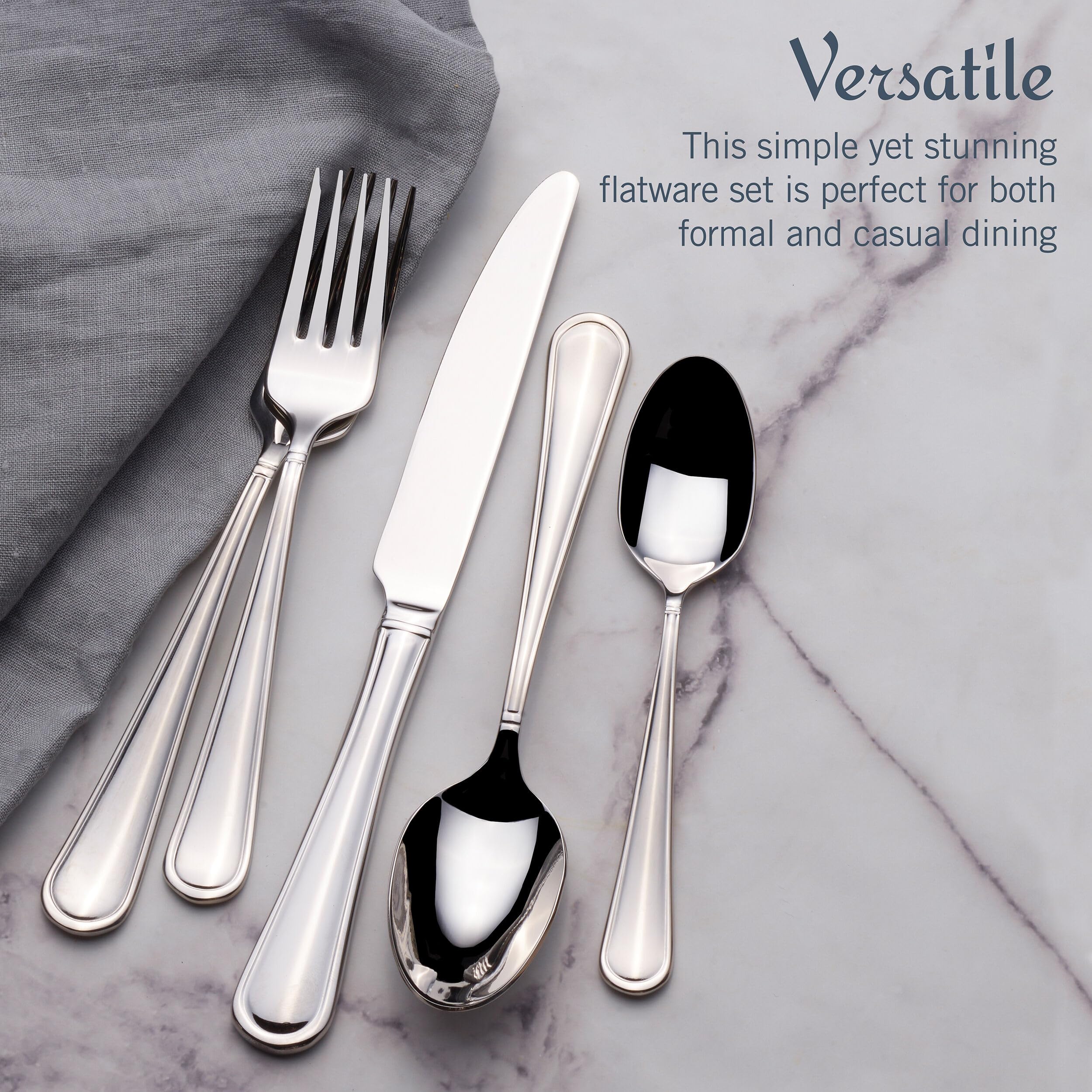 Premium Mikasa Virtuoso 65-Piece 18/10 Stainless Steel Flatware Set for 12 - Elegant Silverware with Serving Utensils - Perfect for Dinner Parties, Weddings & Formal Dining