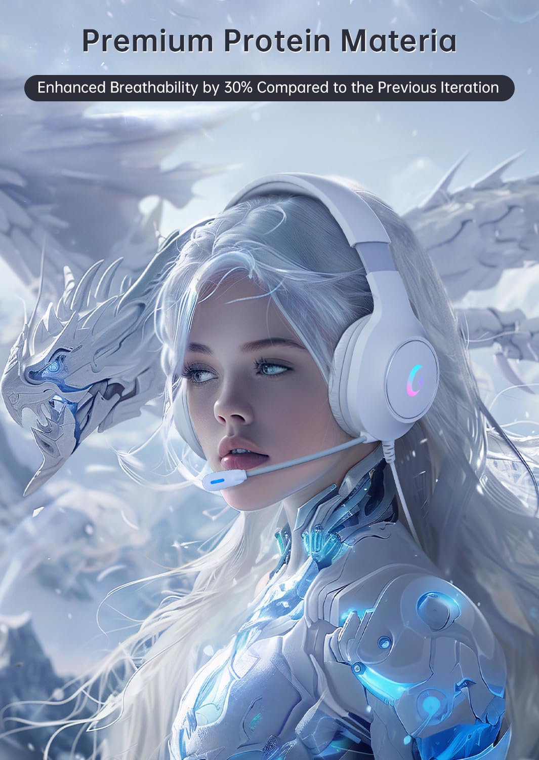 CM7002 RGB Gaming Headset with Noise Canceling Mic - 50MM Drivers, 3.5MM Jack for PS5, PS4, PC, Mac, Switch & Xbox Series - Light White | Perfect for FPS, Streaming & Competitive Gaming