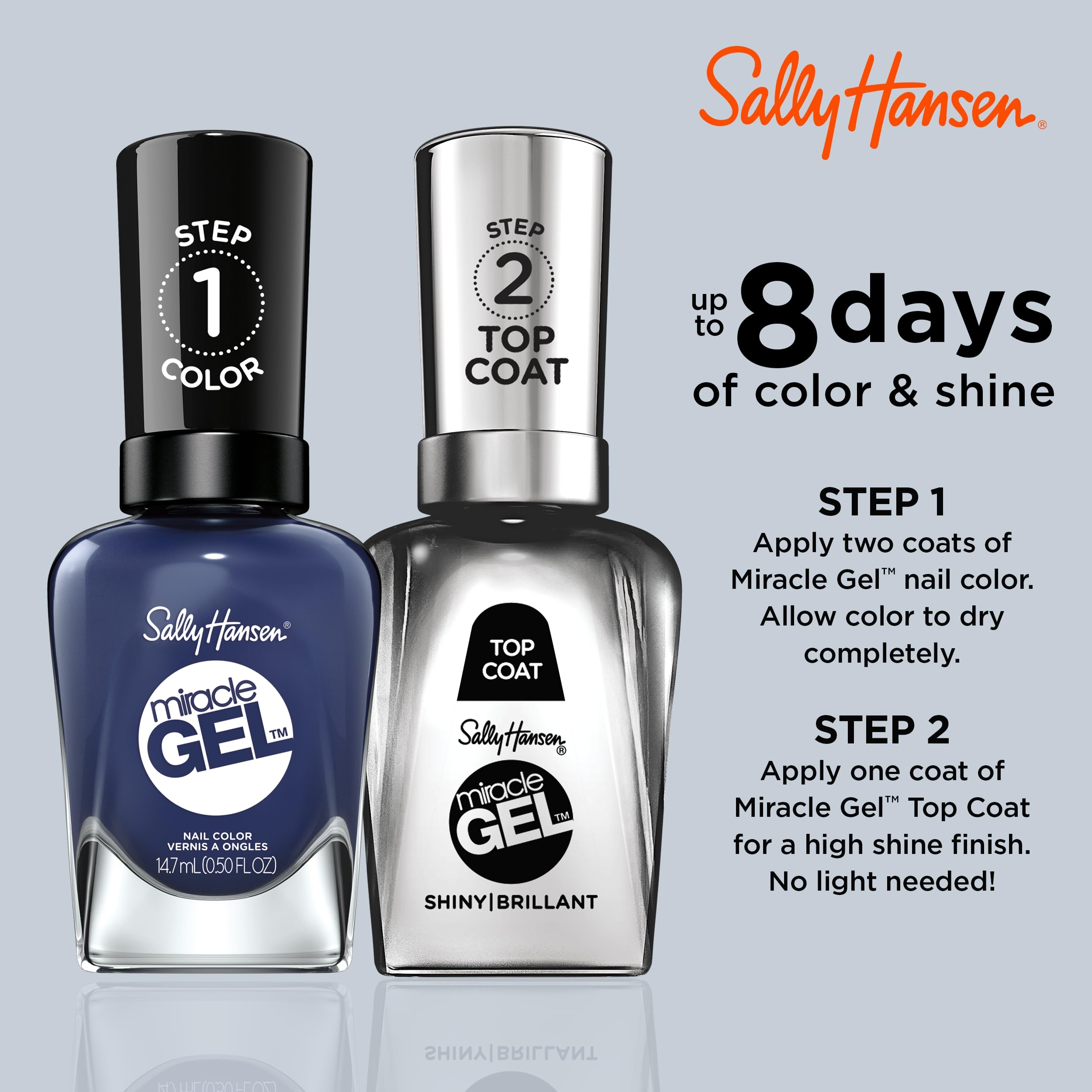 Sally Hansen Miracle Gel™ Midnight Mod Blue Nail Polish - Long Lasting Gel-Like Formula, No UV Lamp Needed - Perfect for Parties, Weddings & Everyday Wear