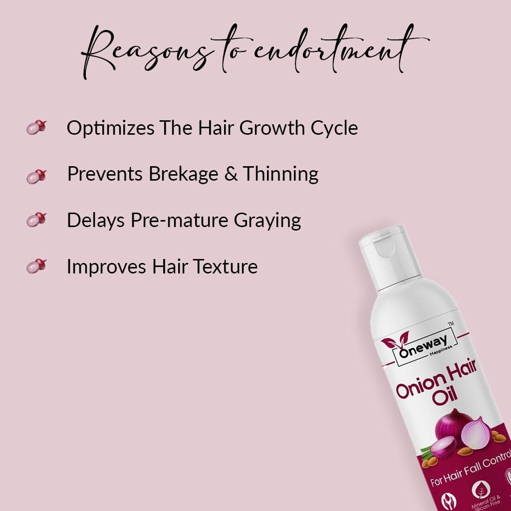 Oneway Happiness Onion Hair Oil for Hair Growth & Hair Fall Control - 100mL | 28 Natural Oils Blend | Non-Sticky Hair Growth Oil for Men & Women | Promotes Thicker, Stronger Hair | Perfect for Daily Scalp Massage & Nourishment