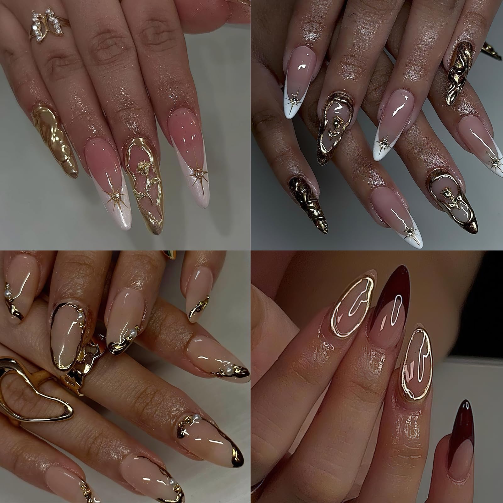 5D Embossed Gold Geometric Rhinestone Nail Stickers - Self-Adhesive Metallic Nail Art Decals for Women & Girls | Perfect for Manicure, Nail Decoration, Parties, Weddings & Special Occasions