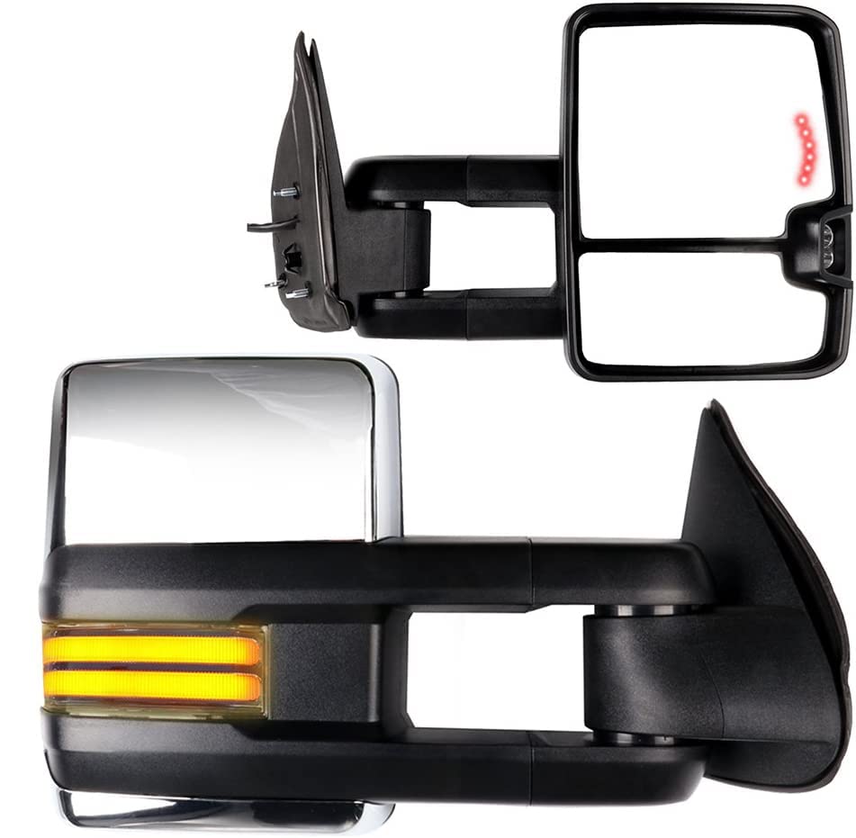 Towing Mirrors for Chevy Silverado & GMC Sierra (2003-2007) - Power Heated with Turn Signal | Compatible with Cadillac Escalade | Enhanced Visibility & Safety for Towing, Parking & Highway Driving