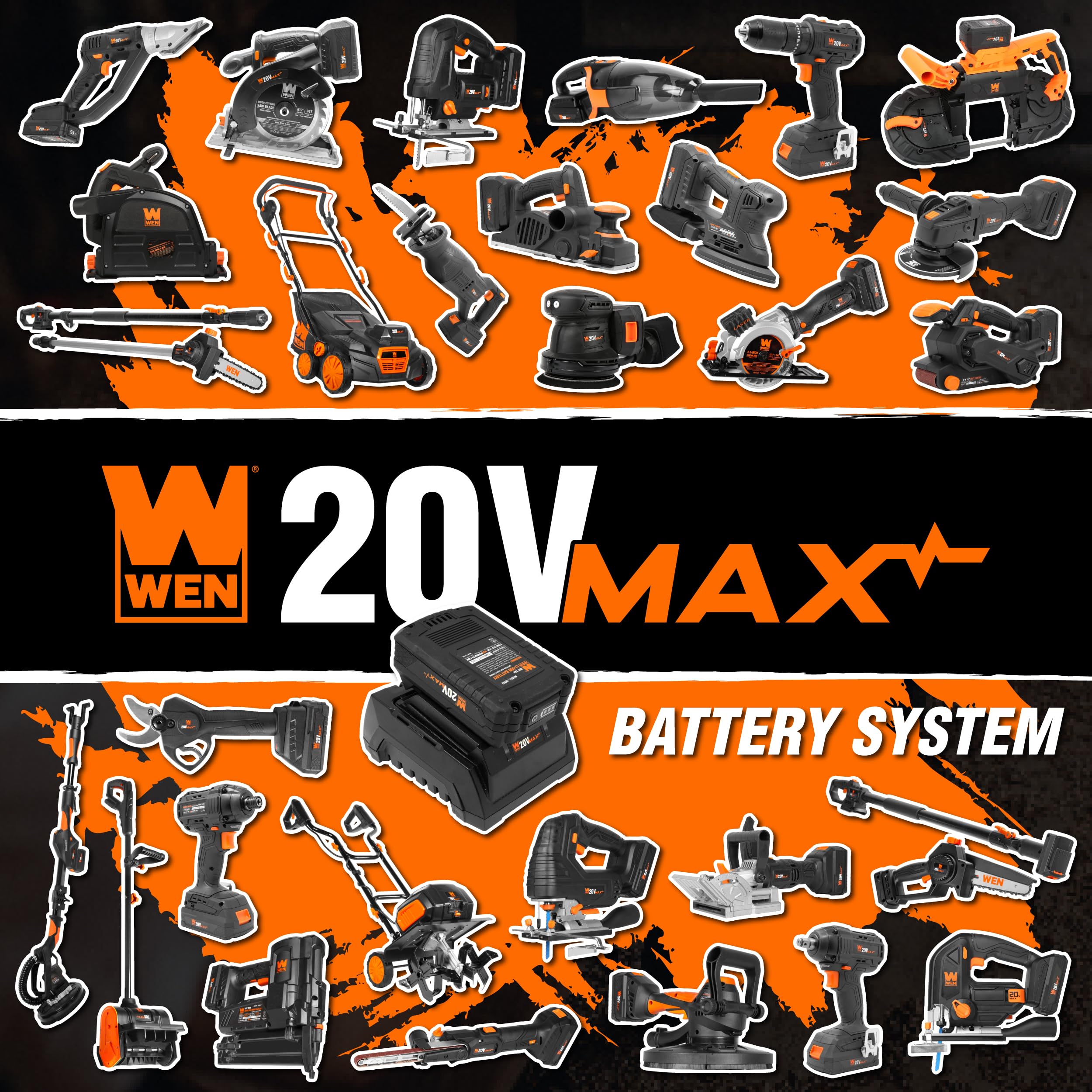 WEN 20V Max Cordless Hammer Drill and Driver Kit - Brushless Motor, 1/2-Inch Chuck, 2.0Ah Lithium-Ion Battery & Fast Charger Included (Model 20121) - Perfect for DIY Projects, Home Repairs, and Professional Construction Work