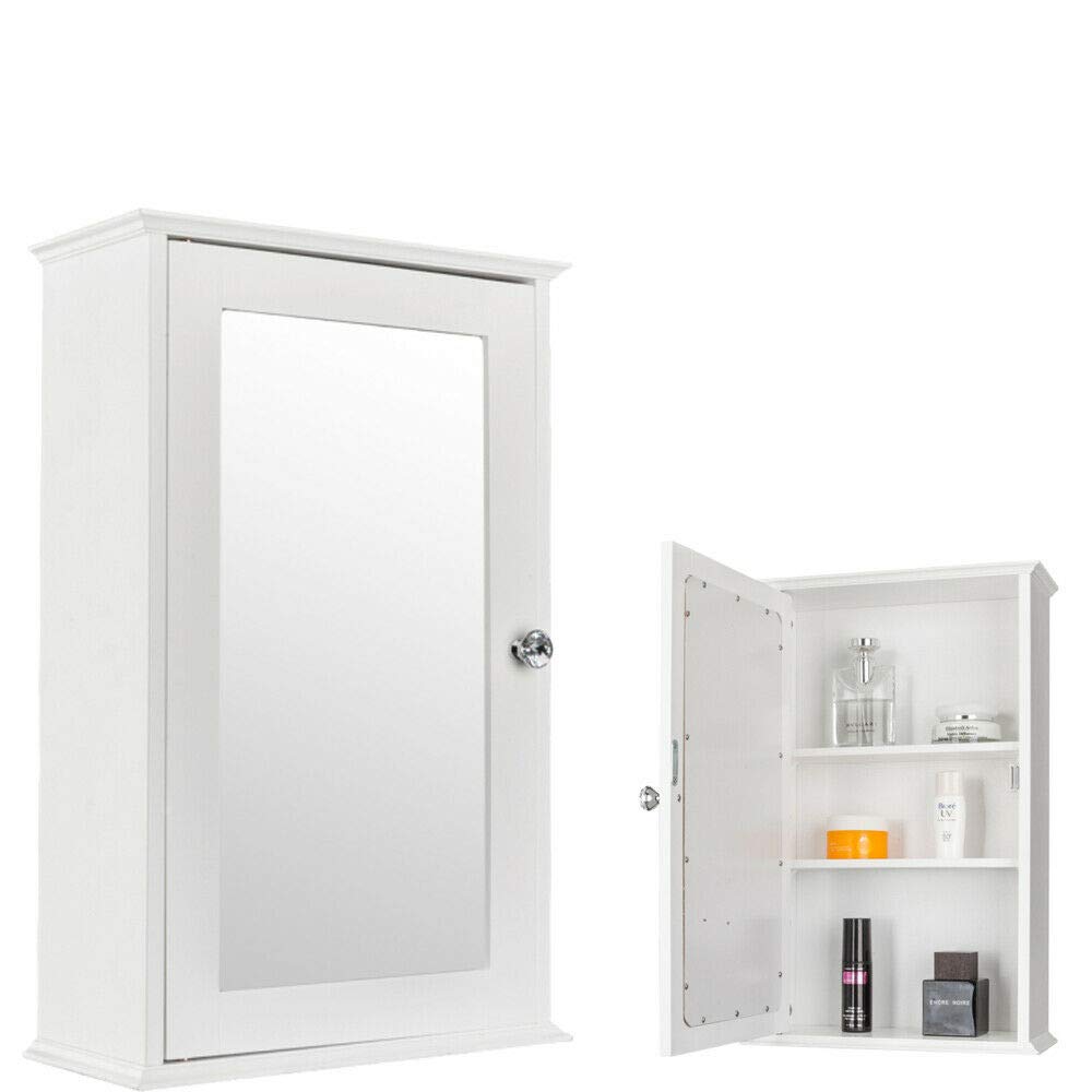 SSLine White Wall Mounted Bathroom Mirror Cabinet with Shelf - Space Saving Storage for Toilet, Bathroom & Home Organization