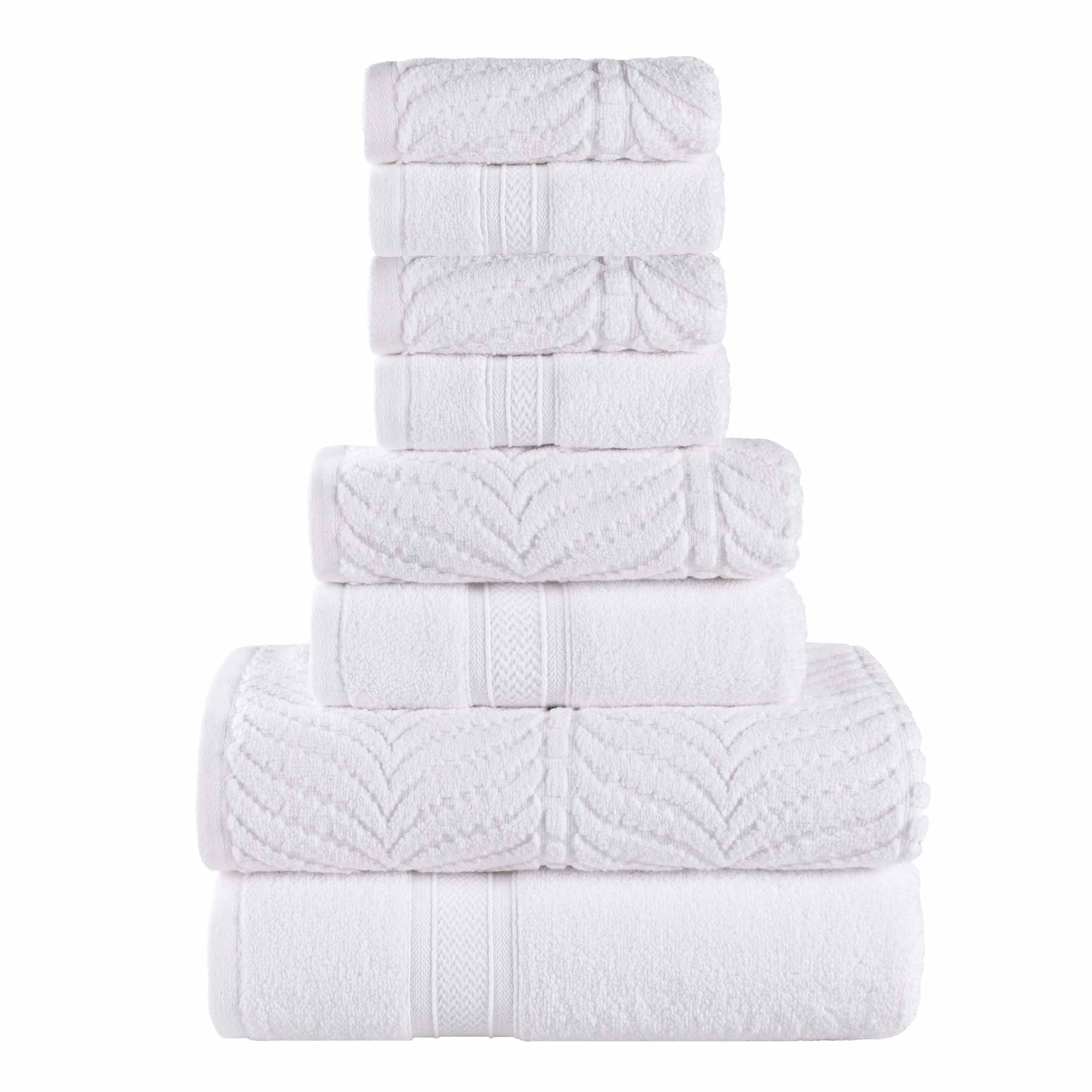 Premium 8-Piece Zero Twist Cotton Towel Set - Solid & Jacquard Chevron Design for Bath, Spa, and Luxury Home Decor