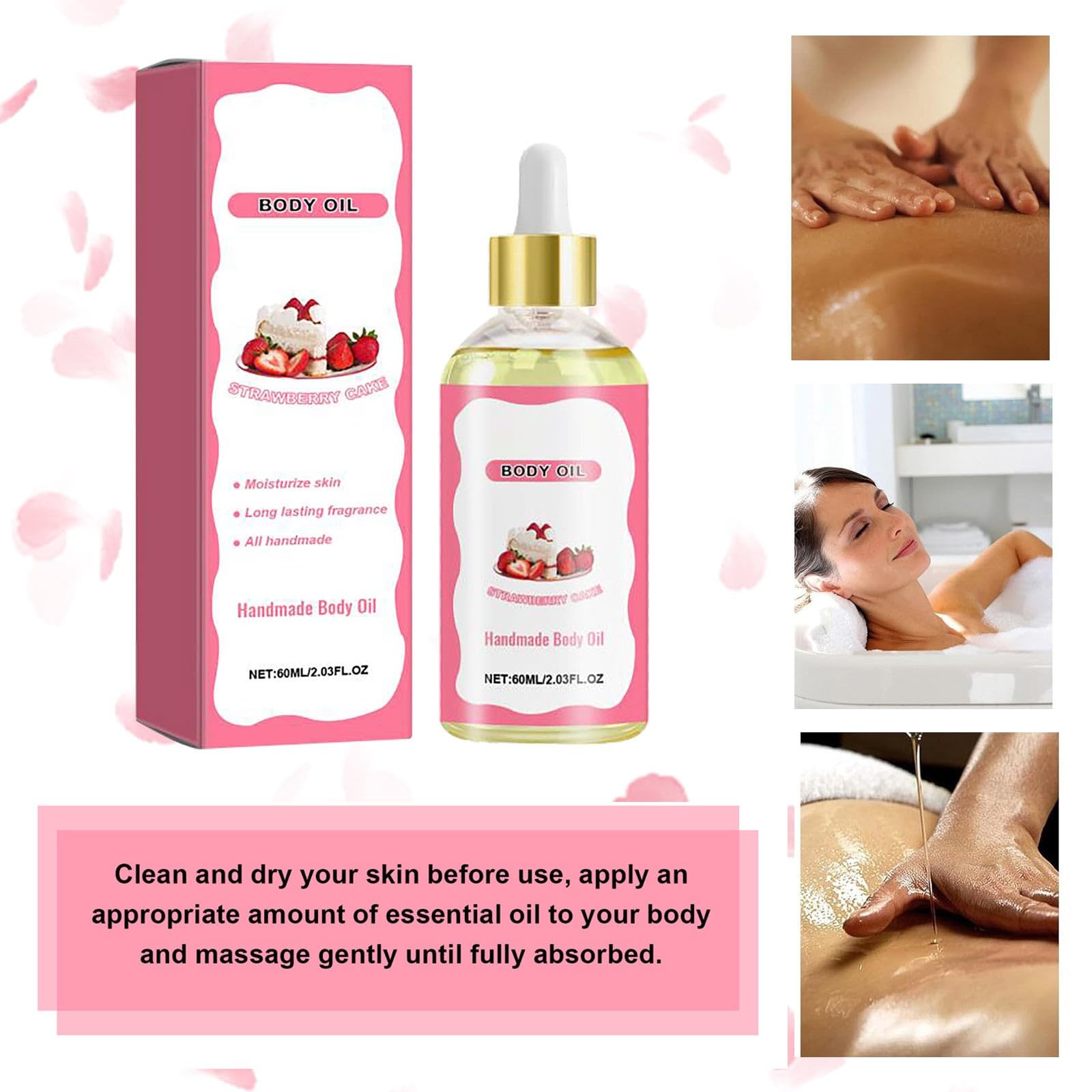 VEFSU 60ml Strawberry Scented Body Oil for Women - Moisturizing & Smoothing Skin Care with Long-Lasting Fragrance | Perfect for Dry Skin, Massage, Aromatherapy & Daily Hydration (One Size)